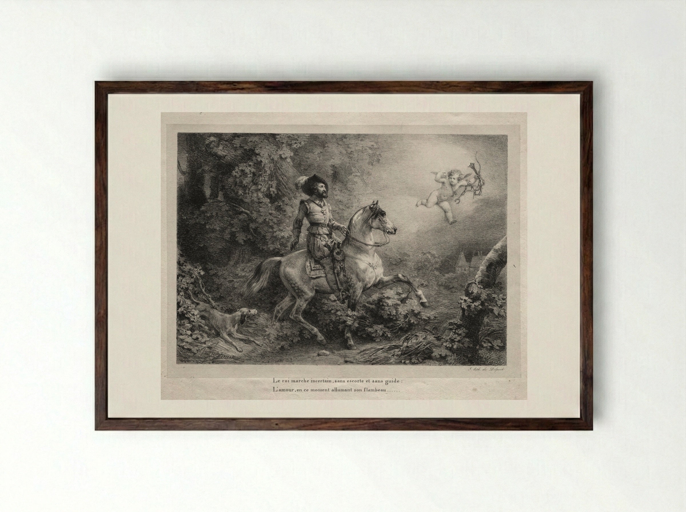 Henry IV Rides to the Château d'Anet - Horace Vernet - Framed Print Dark Wood