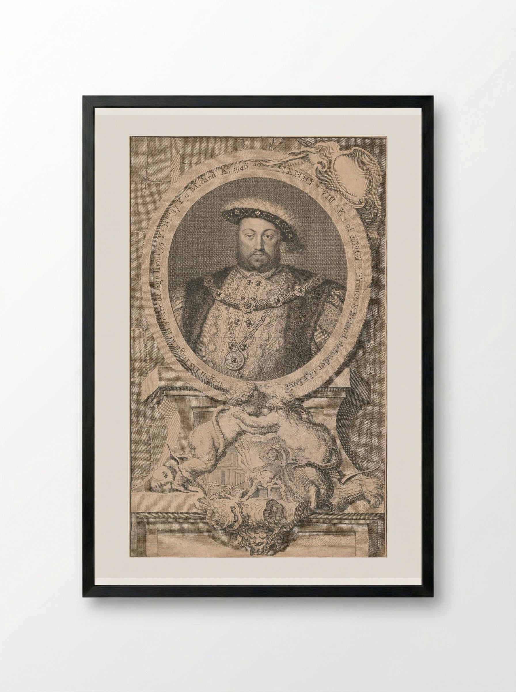 Henry VIII, King of England - Jacobus Houbraken - Framed Print Black