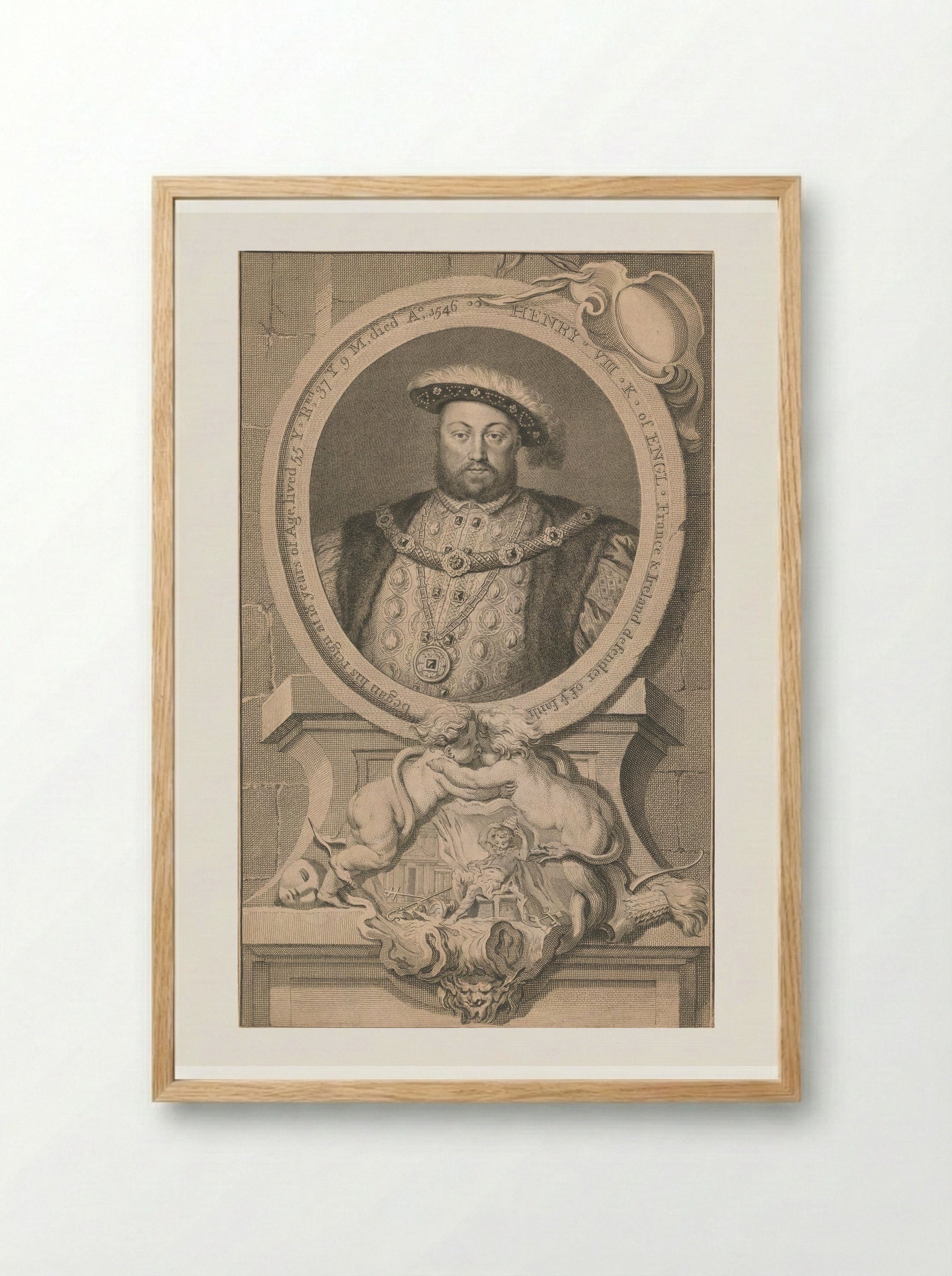Henry VIII, King of England - Jacobus Houbraken - Framed Print Wood