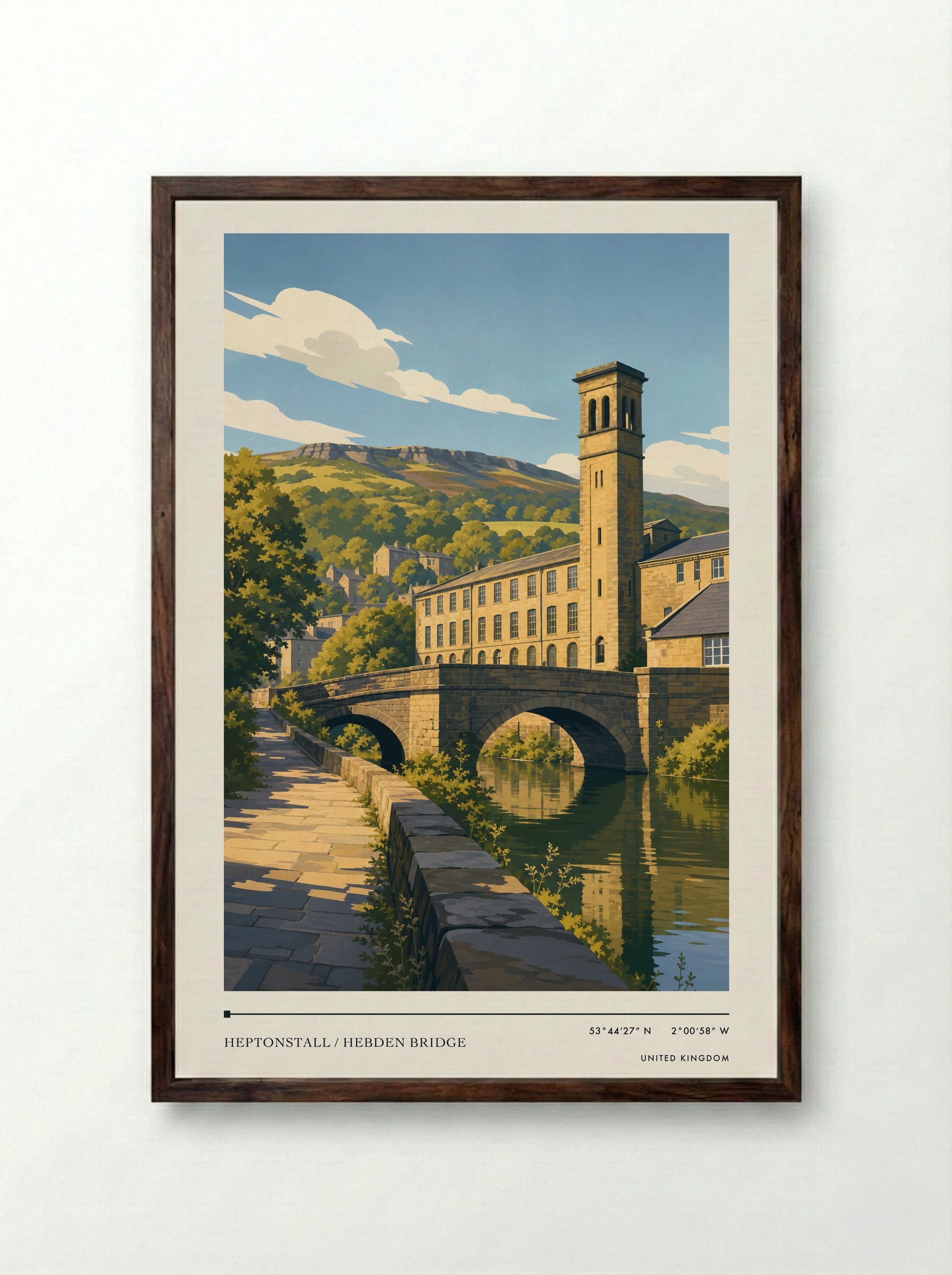 Heptonstall / Hebden Bridge United Kingdom Travel Poster - Framed Print Dark Wood