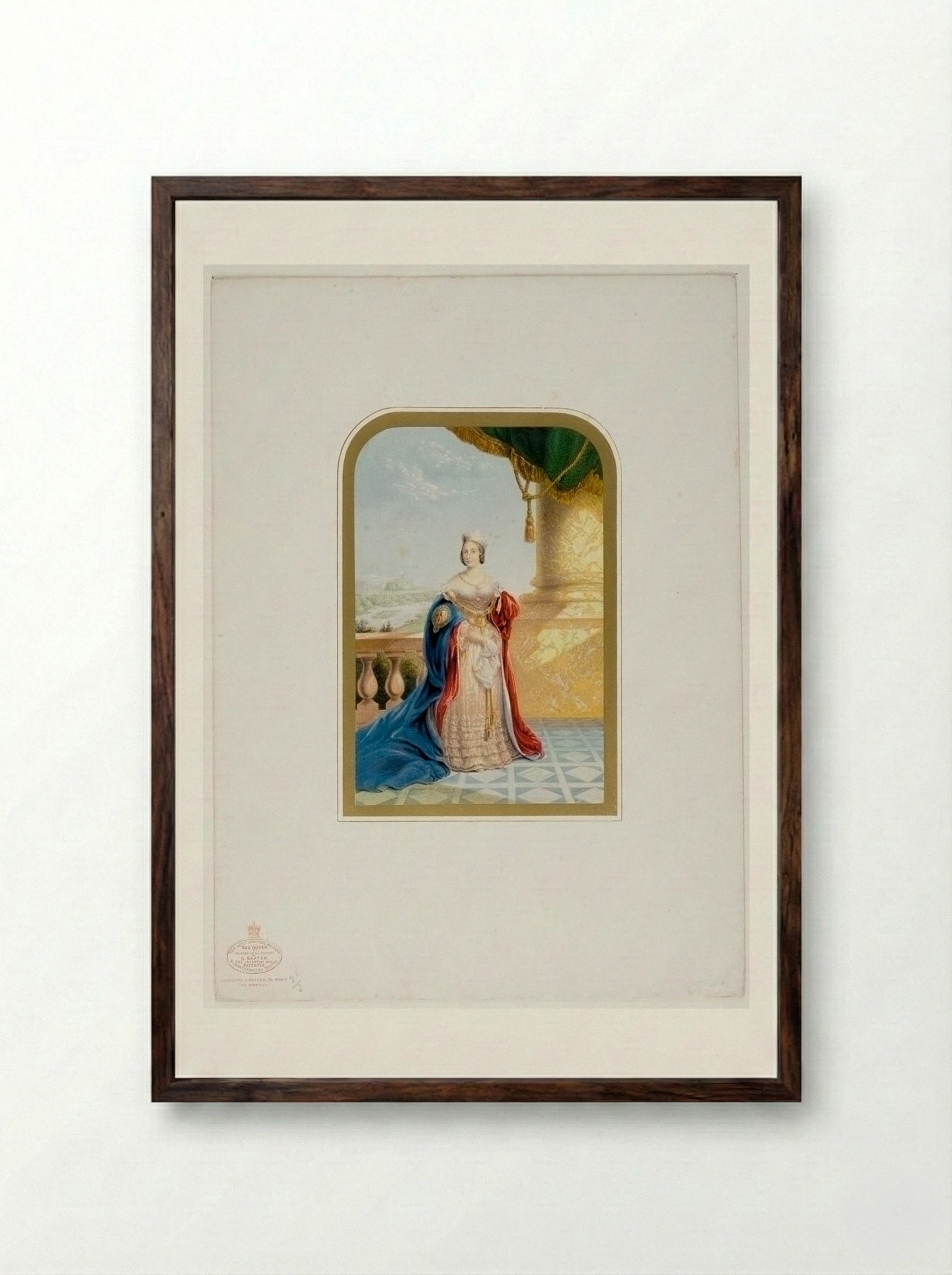 Her Most Gracious Majesty the Queen - George Baxter - Framed Print Dark Wood