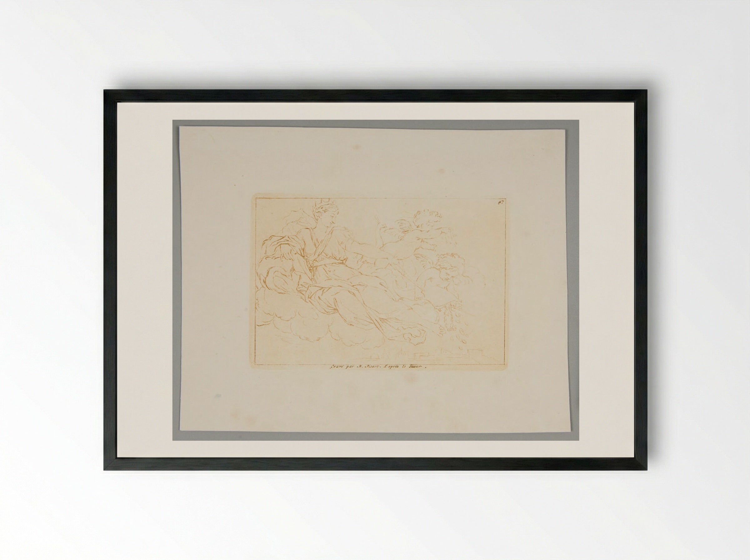 Hera in the Clouds Accompanied by Cupids - Bernard Picart - Framed Print Black