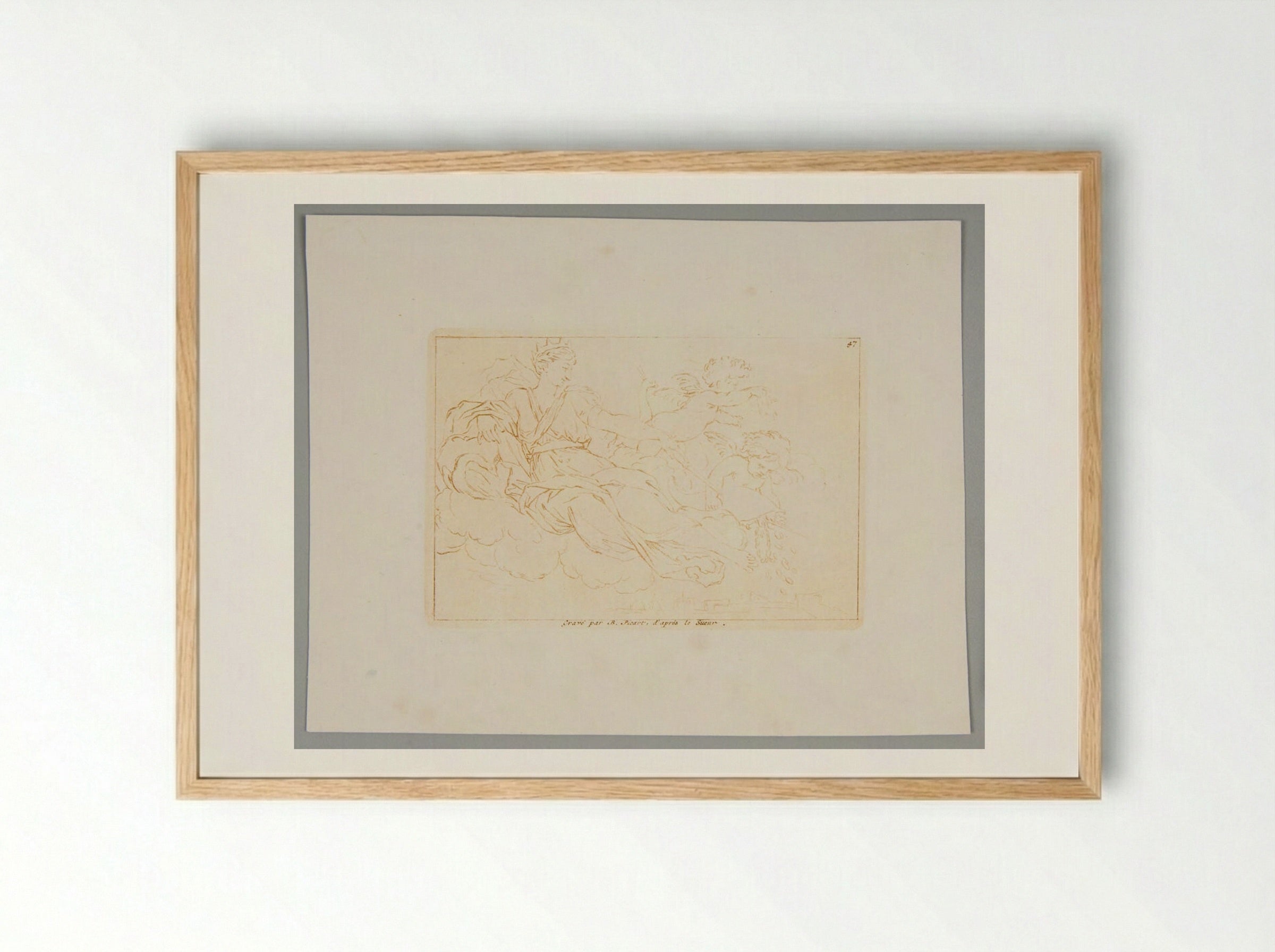 Hera in the Clouds Accompanied by Cupids - Bernard Picart - Framed Print Wood