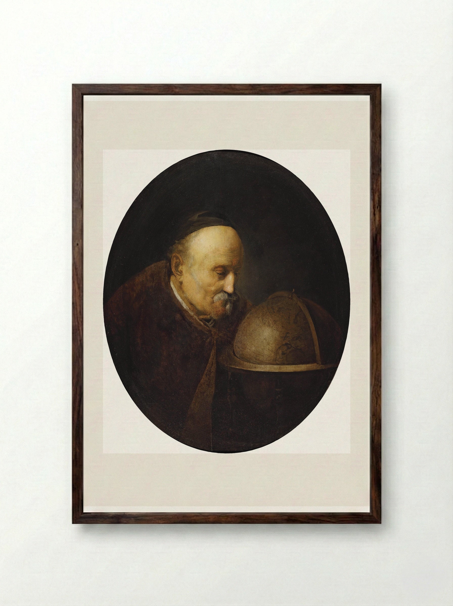 Heraclitus (The Weeping Philosopher) - Gerrit Dou - Framed Print Dark Wood