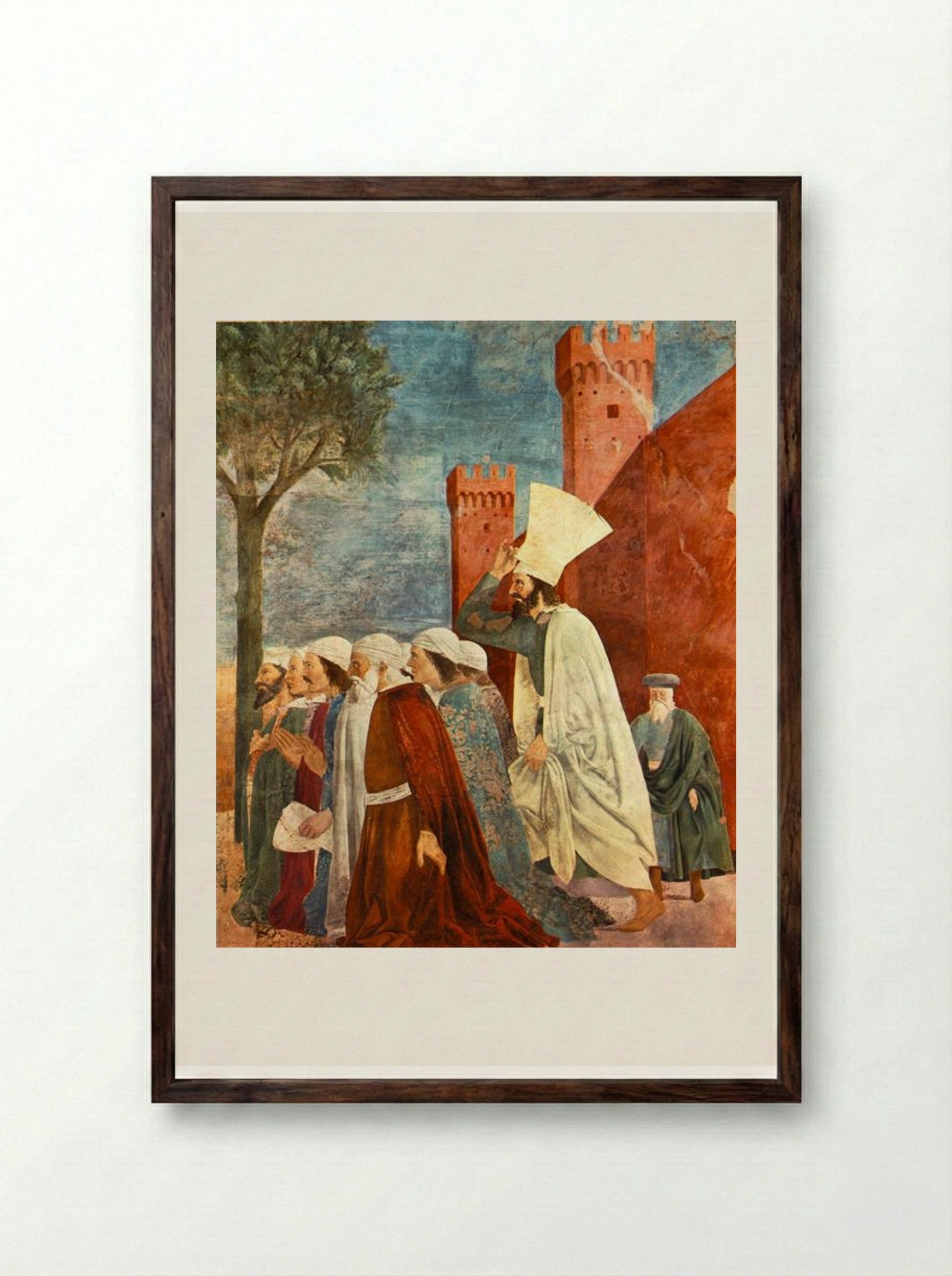 Heraclius Restores the Cross to Jerusalem - Piero della Francesca - Framed Print Dark Wood