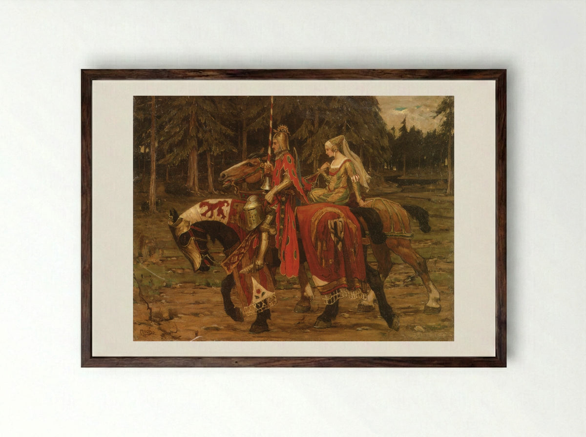 Heraldic Chivalry - Alphonse Mucha - Framed Print Dark Wood