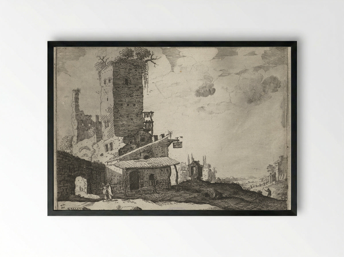 Herberg bij een kapel (Inn by a Chapel) - Laurens Barata - Framed Print Black