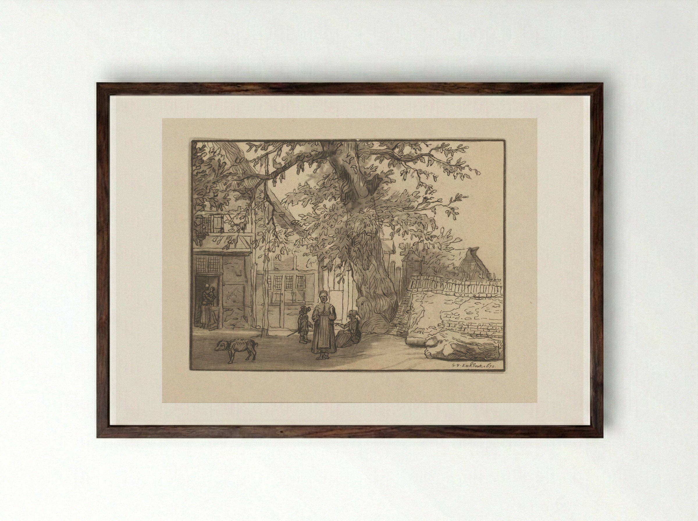 Herberg te Anrath - Cornelis Ploos van Amstel - Framed Print Dark Wood