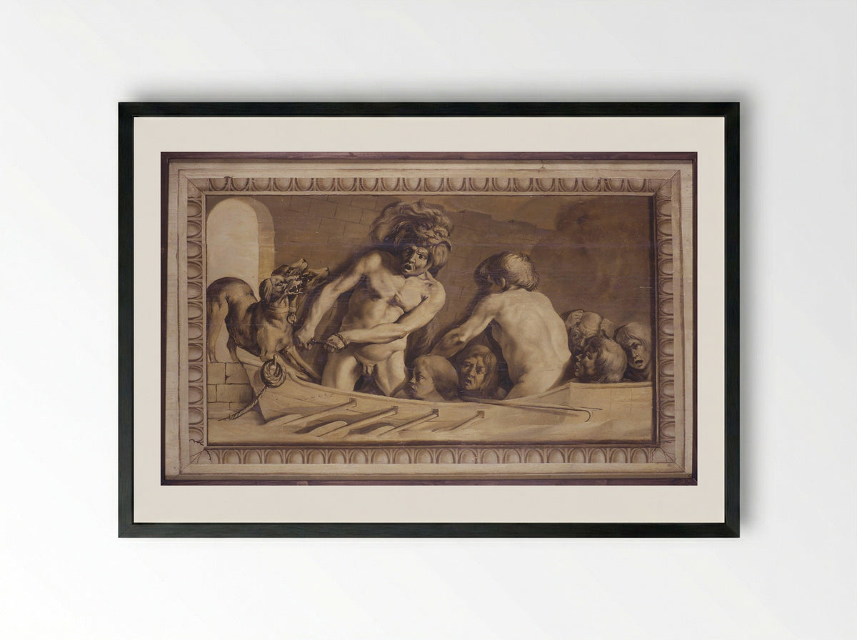Hercules Bringing Cerberus from the Underworld - Jacob van Campen - Framed Print Black