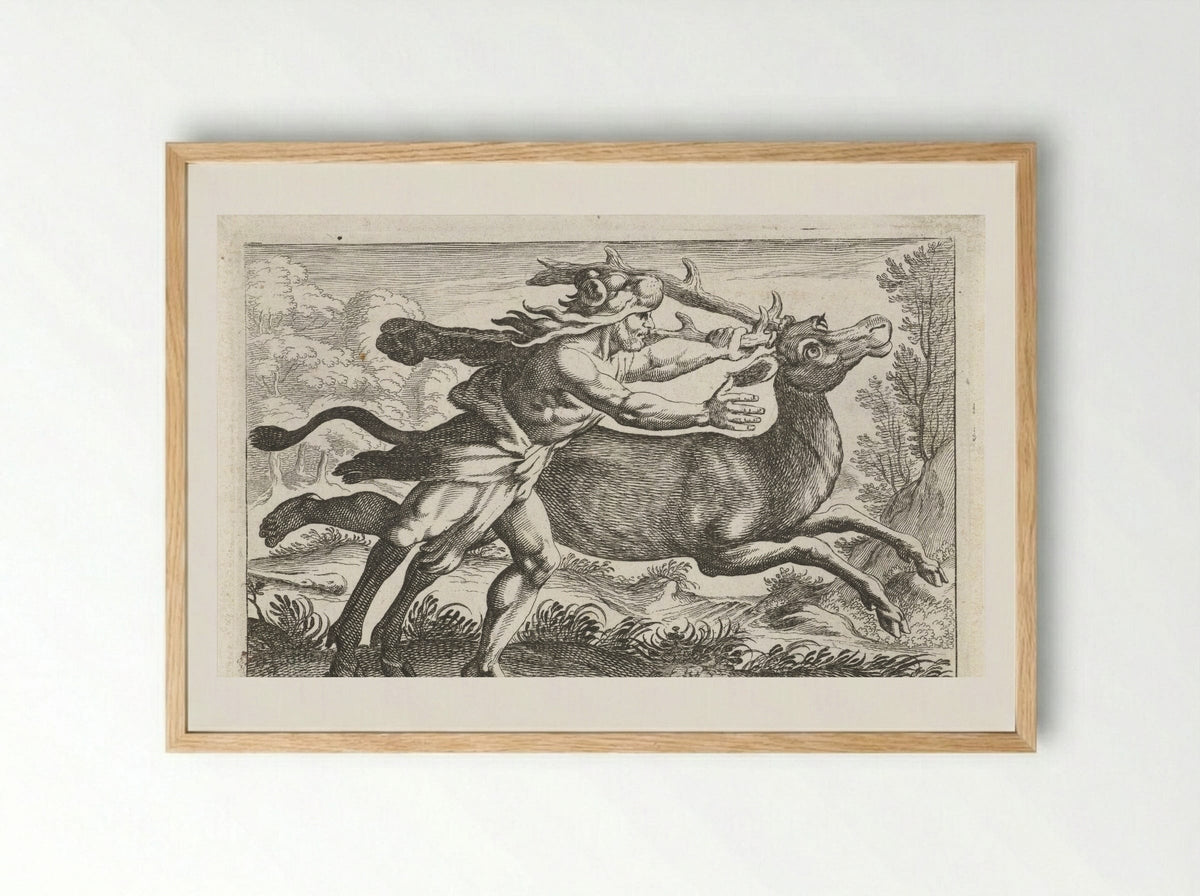 Hercules Capturing the Ceryneian Hind - Simon Frisius - Framed Print Wood