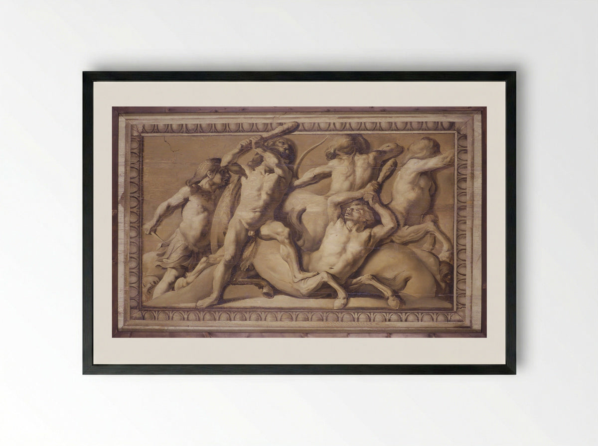 Hercules Defeating the Centaurs - Jacob van Campen - Framed Print Black