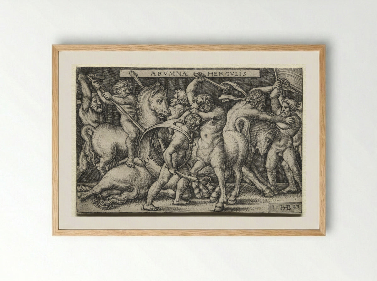 Hercules Defeats the Centaurs - Sebald Beham - Framed Print Wood