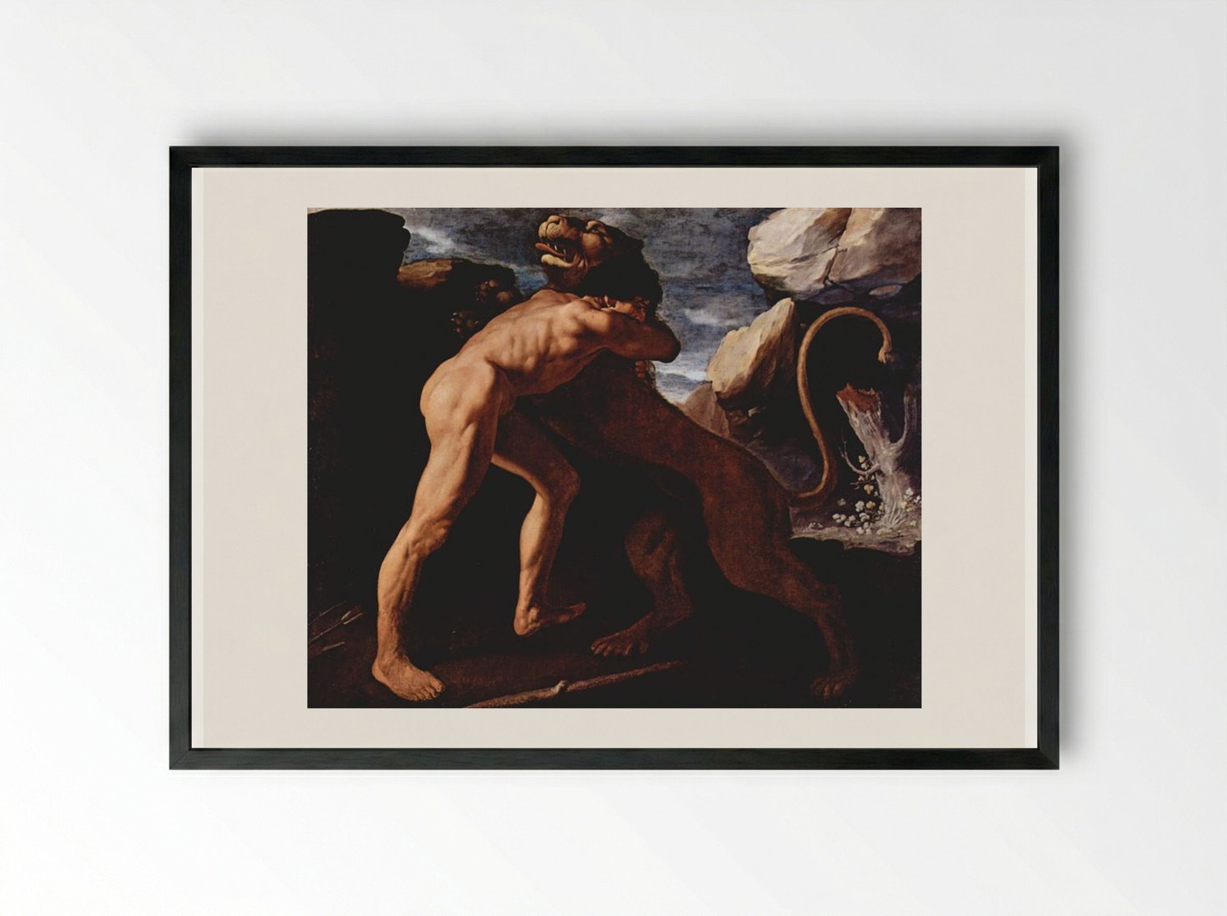 Hercules Fighting with the Nemean Lion - Francisco de Zurbarán - Framed Print Black