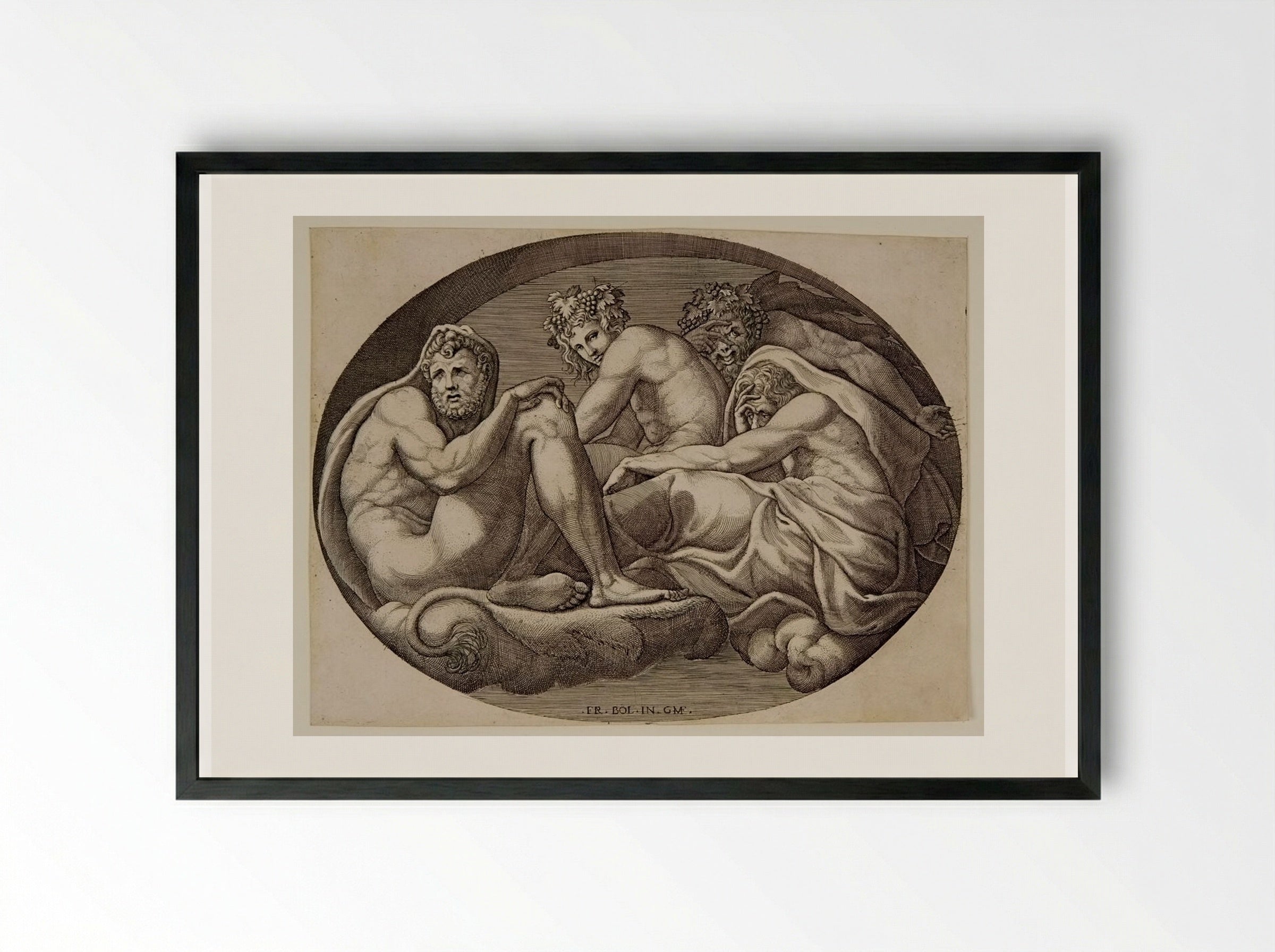 Hercules, Pan, and Bacchus - Giorgio Ghisi - Framed Print Black