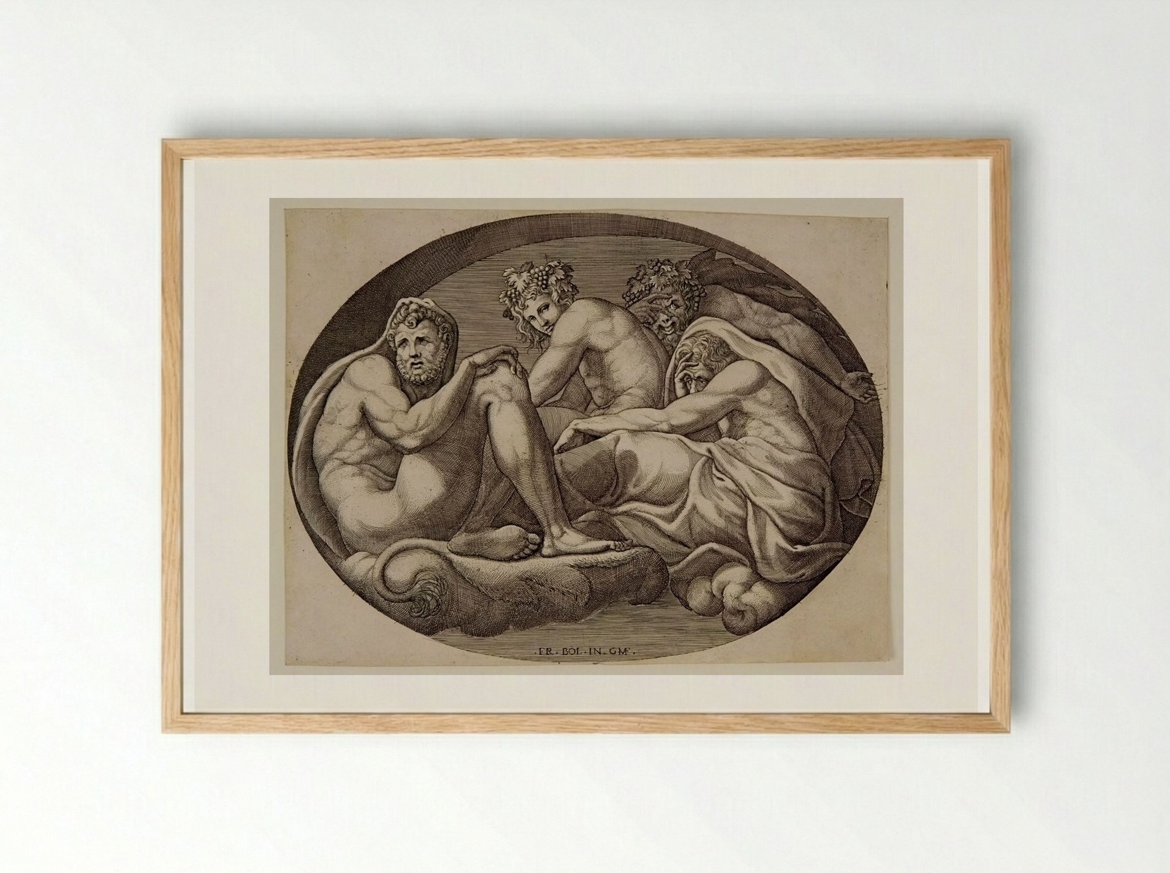 Hercules, Pan, and Bacchus - Giorgio Ghisi - Framed Print Wood
