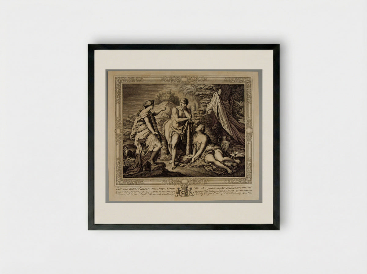 Hercules Rejects Pleasure and Chooses Virtue - Simon Gribelin - Framed Print Black