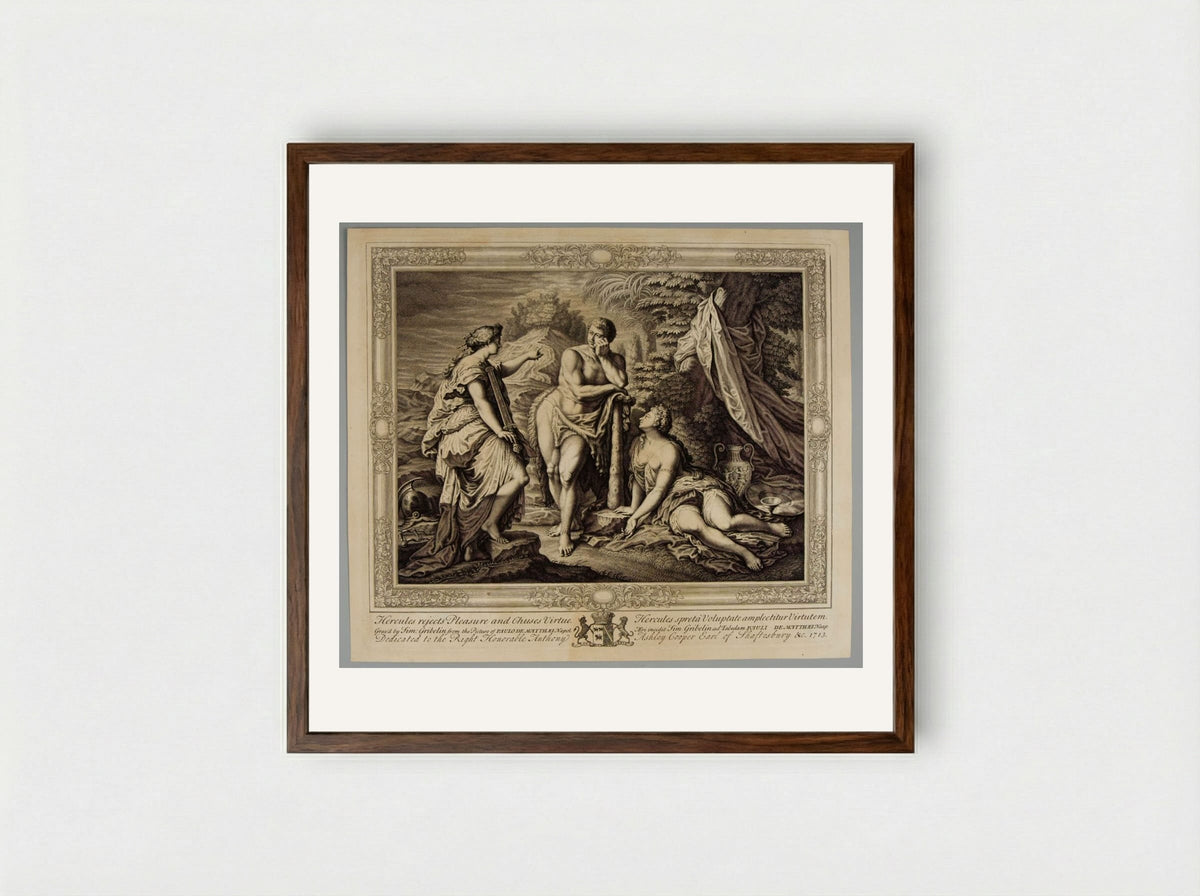 Hercules Rejects Pleasure and Chooses Virtue - Simon Gribelin - Framed Print Dark Wood