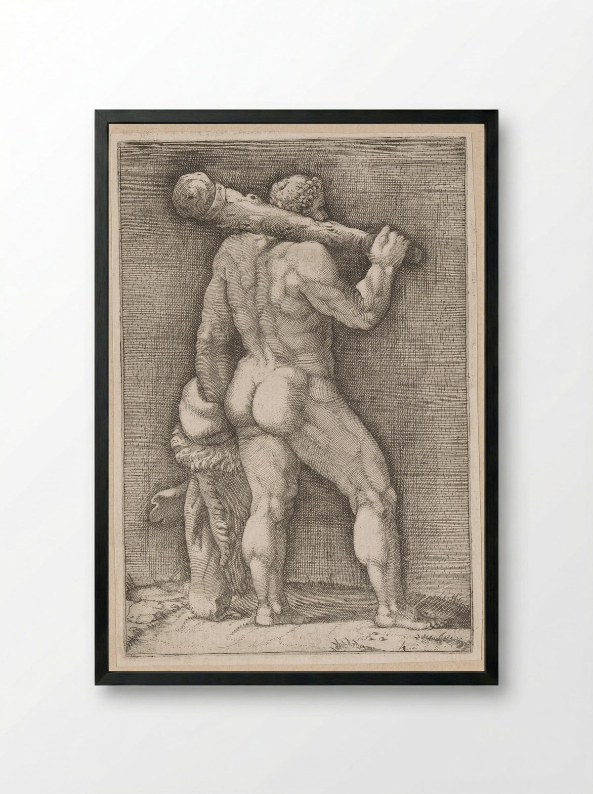 Hercules Seen from the Back - Adamo Scultori - Framed Print Black