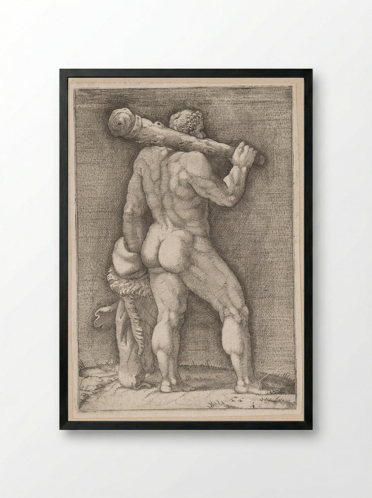 Hercules Seen from the Back - Adamo Scultori - Framed Print Black