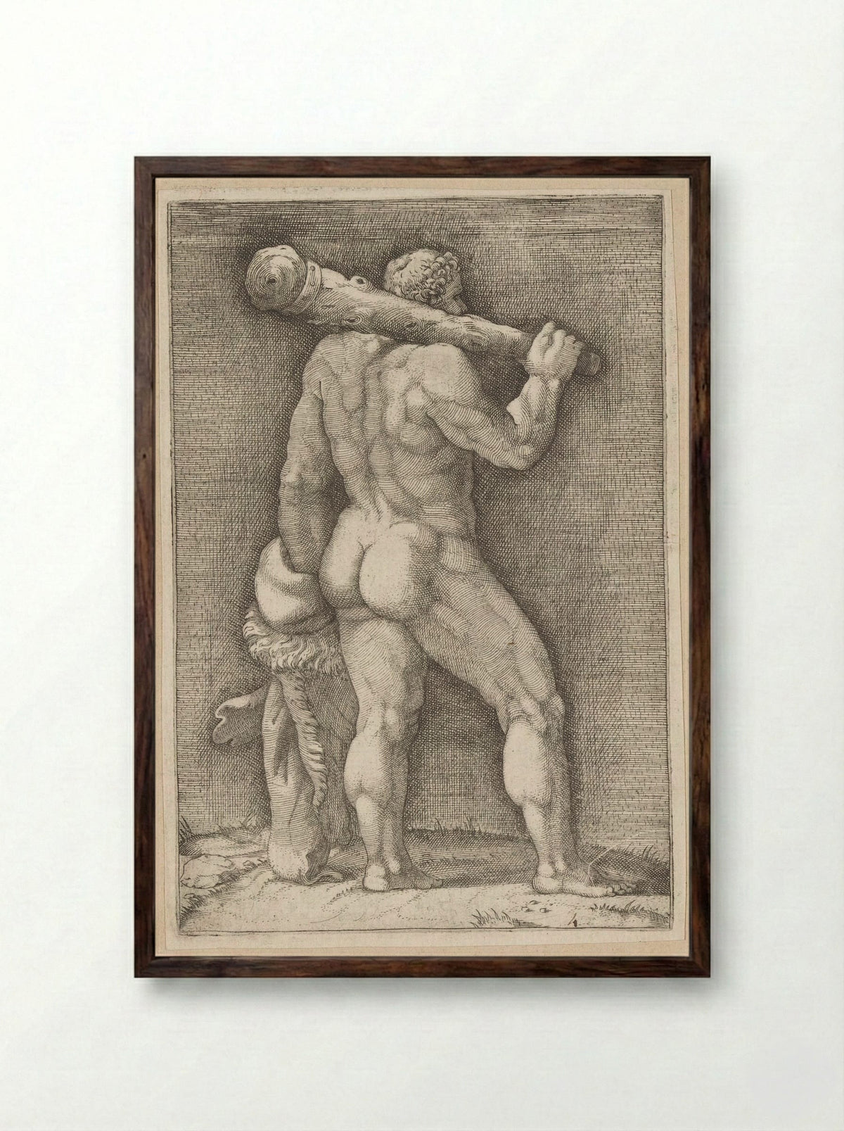 Hercules Seen from the Back - Adamo Scultori - Framed Print Dark Wood