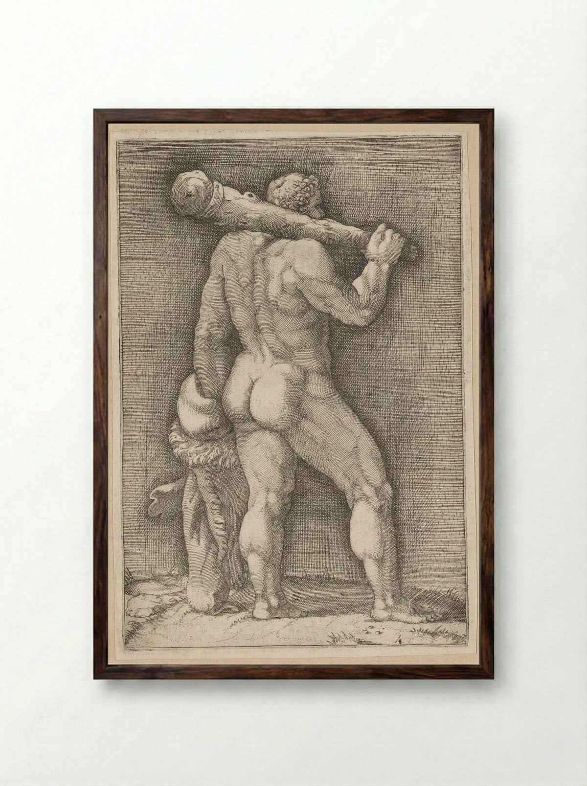 Hercules Seen from the Back - Adamo Scultori - Framed Print Dark Wood