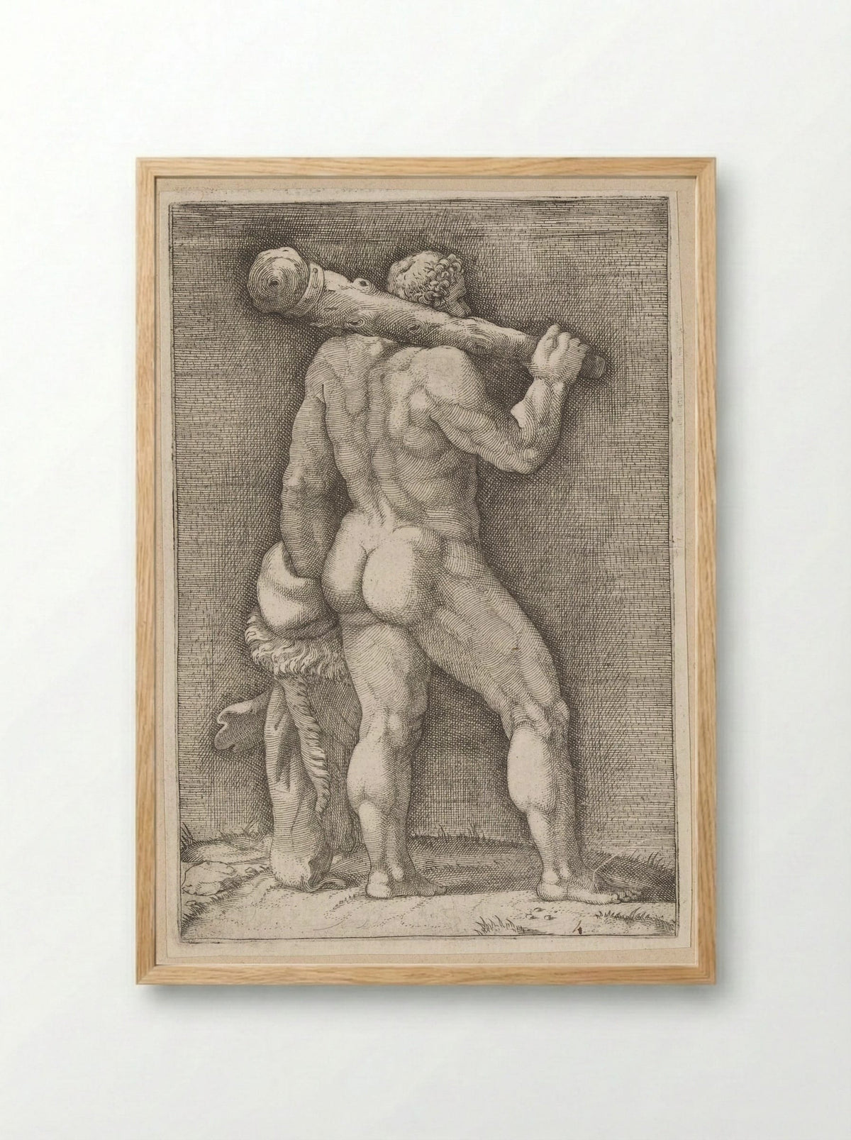 Hercules Seen from the Back - Adamo Scultori - Framed Print Wood