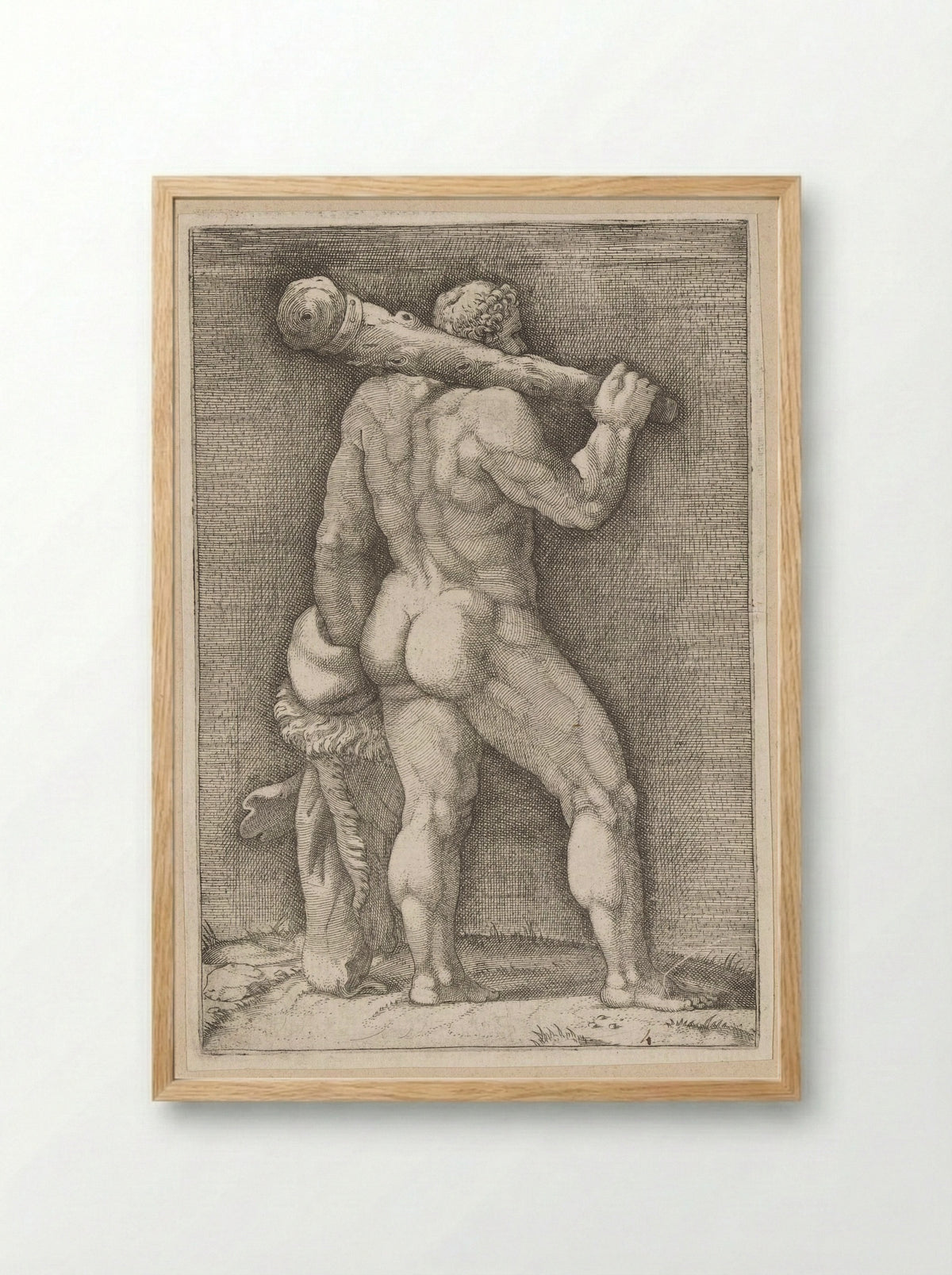 Hercules Seen from the Back - Adamo Scultori - Framed Print Wood