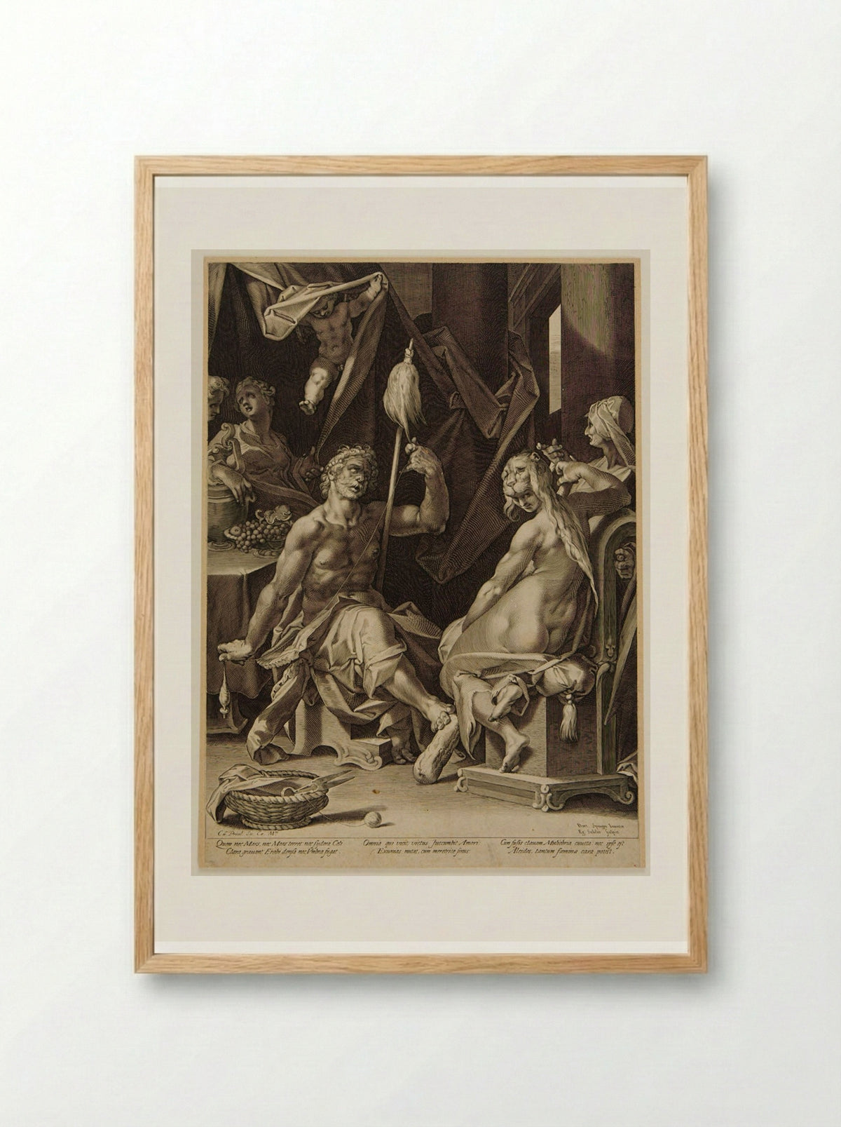 Hercules Spinning and Omphale - Aegidius Sadeler II - Framed Print Wood
