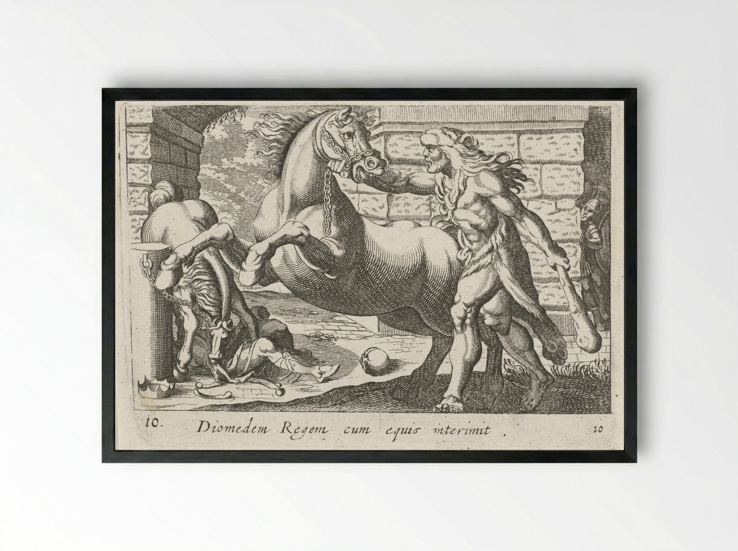 Hercules Taming the Horses of Diomedes - Simon Frisius - Framed Print Black