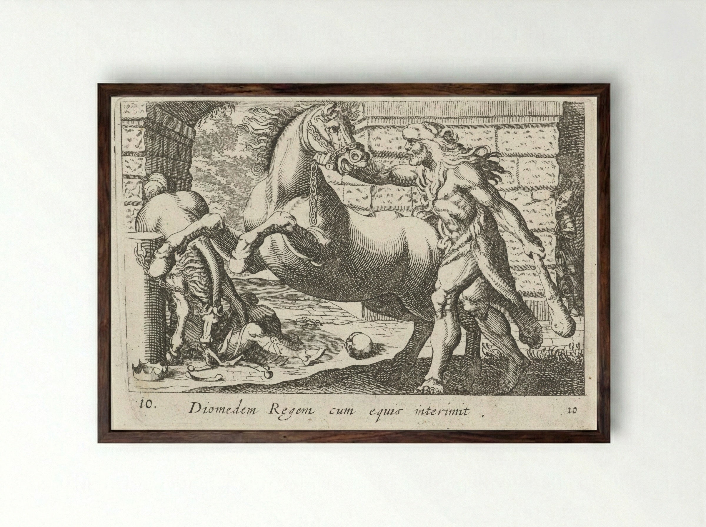 Hercules Taming the Horses of Diomedes - Simon Frisius - Framed Print Dark Wood