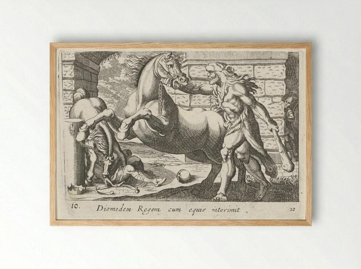 Hercules Taming the Horses of Diomedes - Simon Frisius - Framed Print Wood