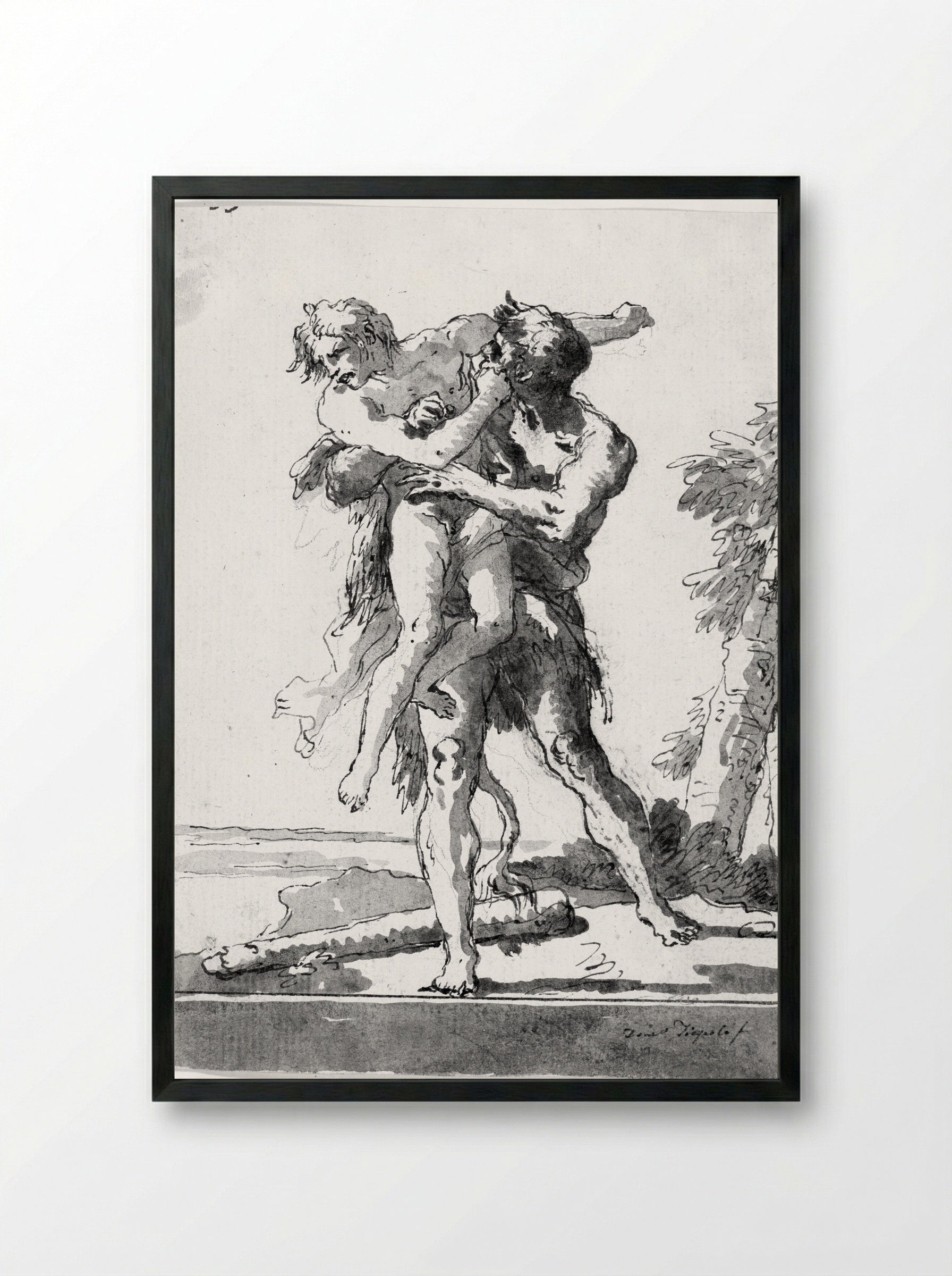 Hercules and Antaeus - Giovanni Domenico Tiepolo - Framed Print Black