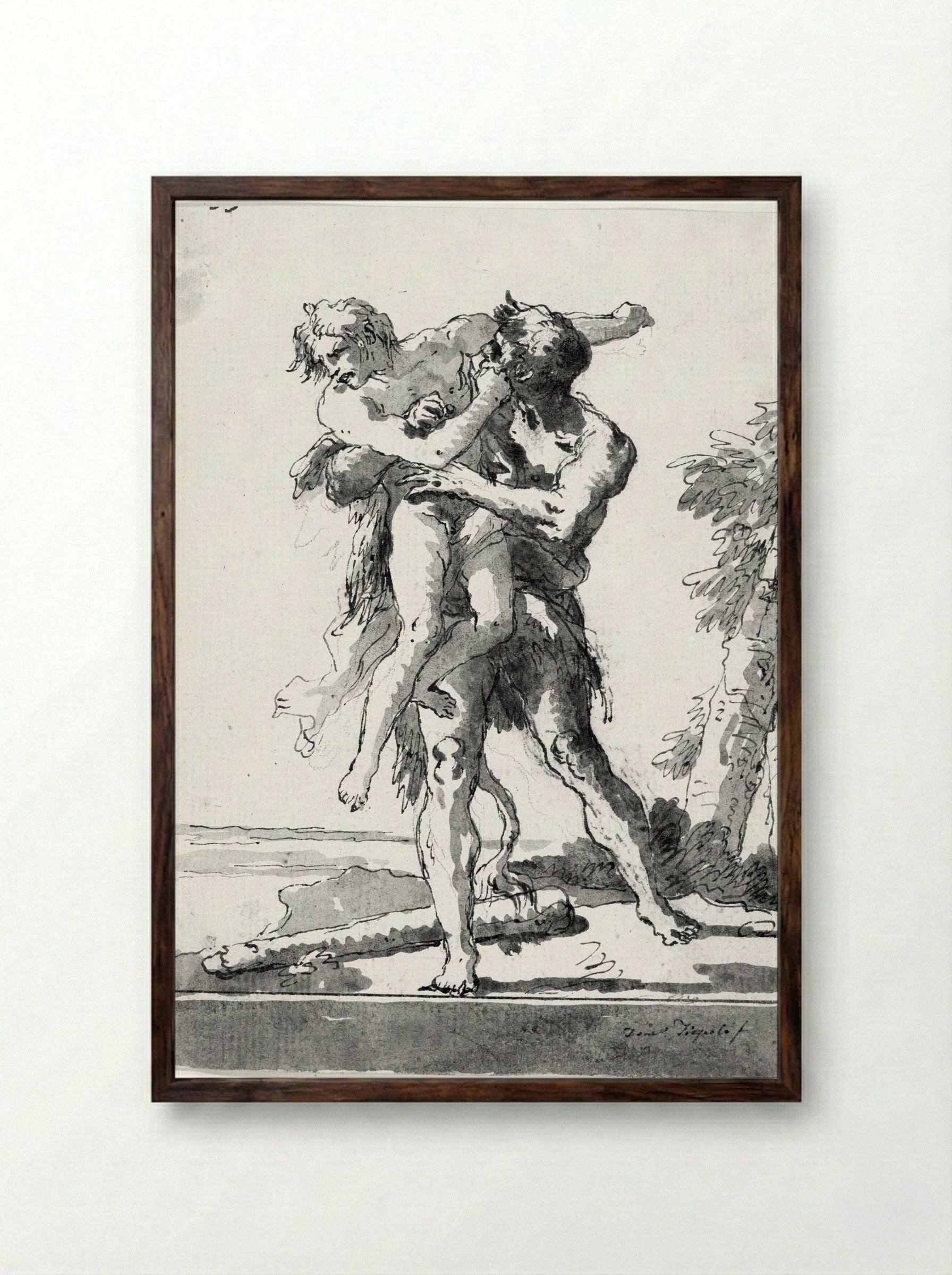 Hercules and Antaeus - Giovanni Domenico Tiepolo - Framed Print Dark Wood