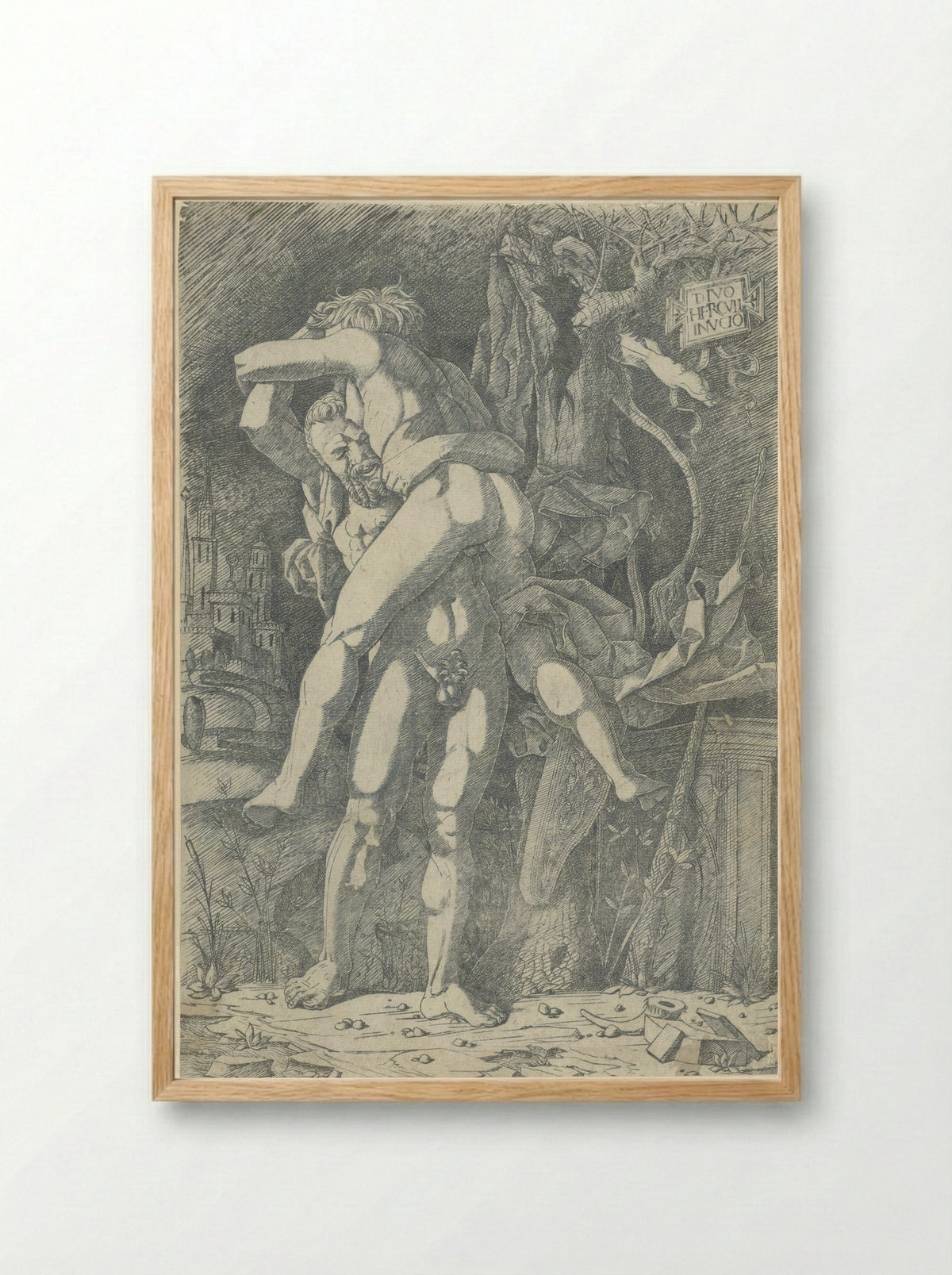 Hercules and Antaeus - Nicoletto da Modena - Framed Print Wood