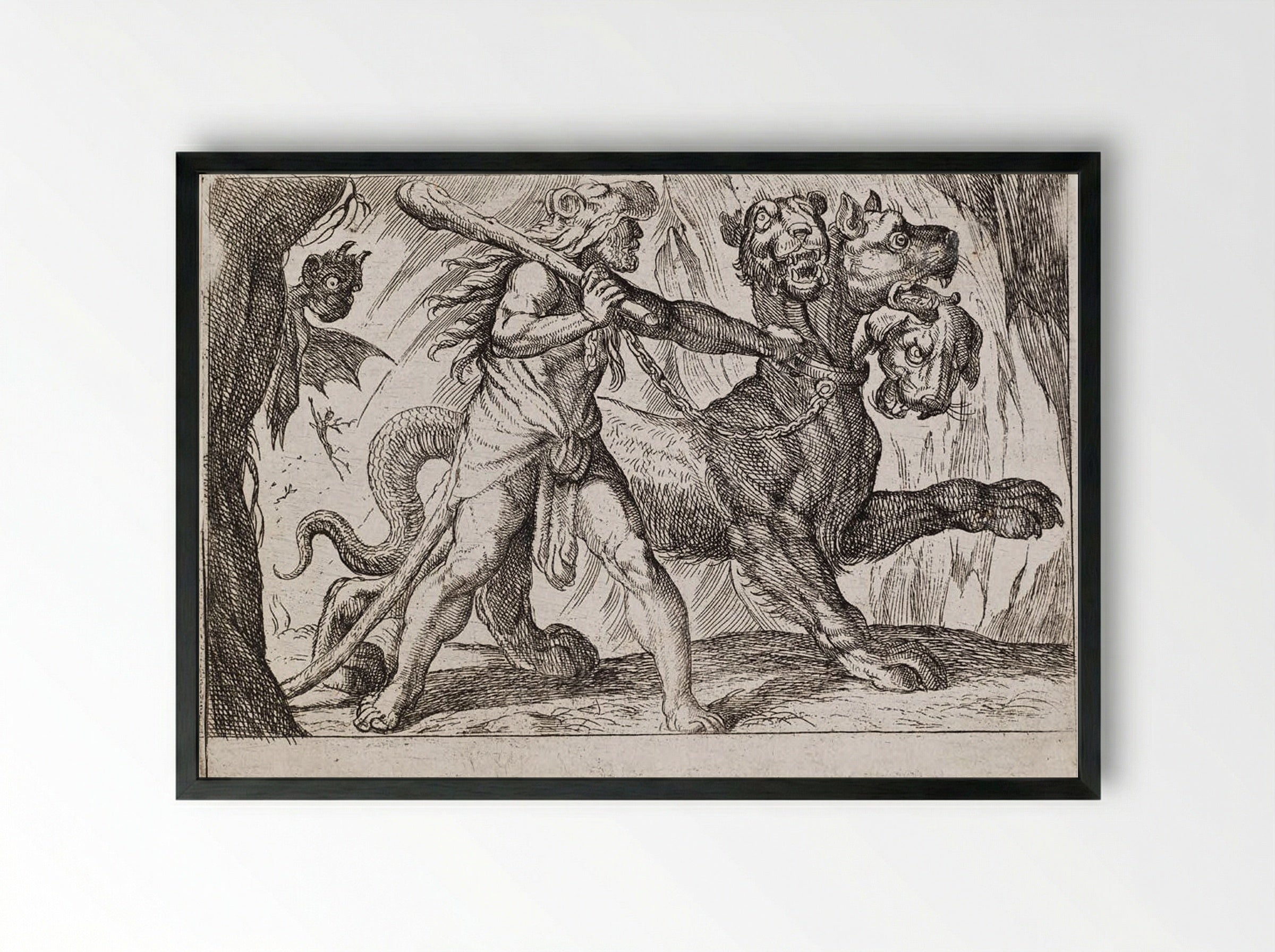 Hercules and Cerberus - Antonio Tempesta - Framed Print Black