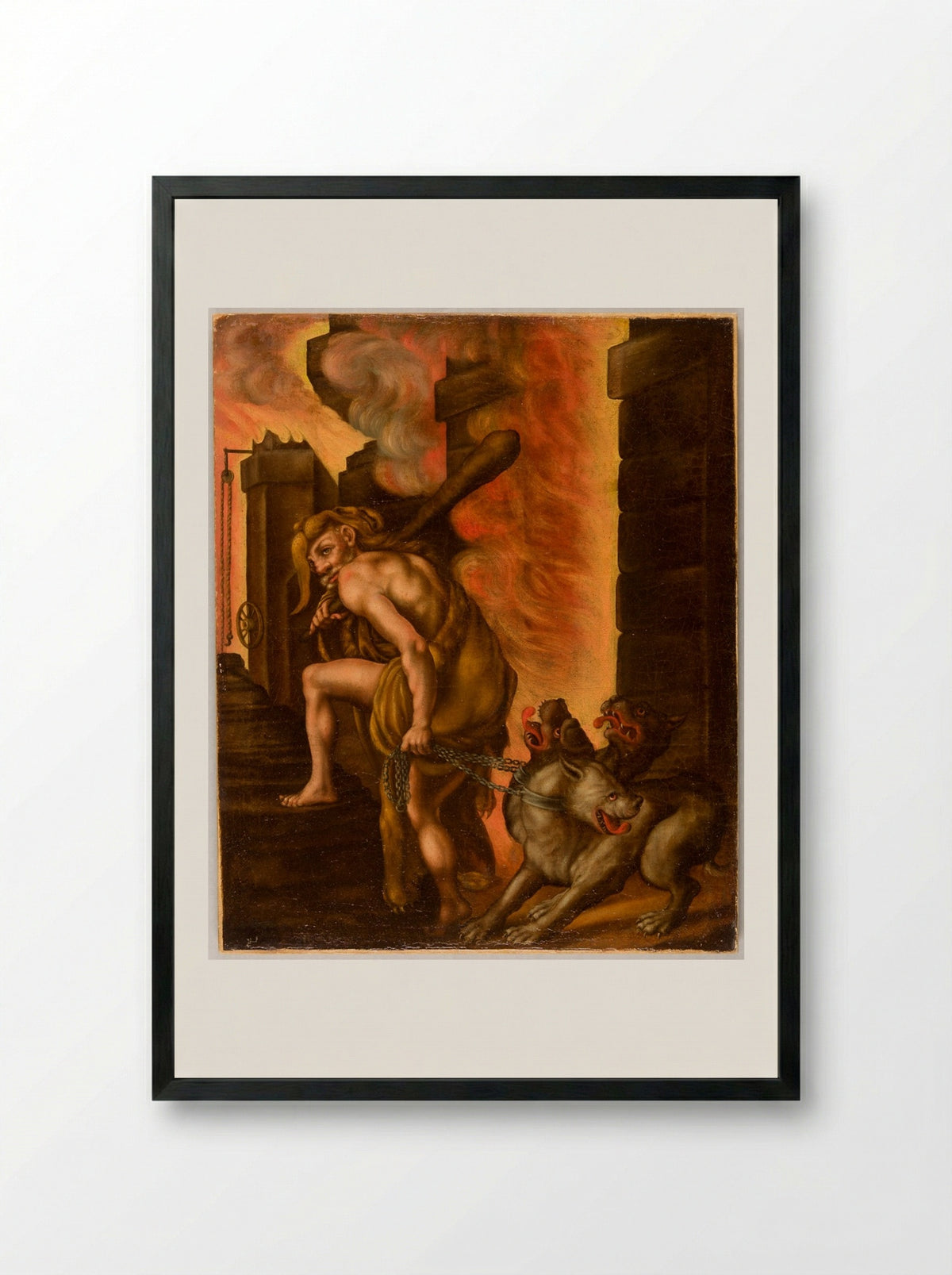 Hercules and Cerberus - Philipp Uffenbach - Framed Print Black