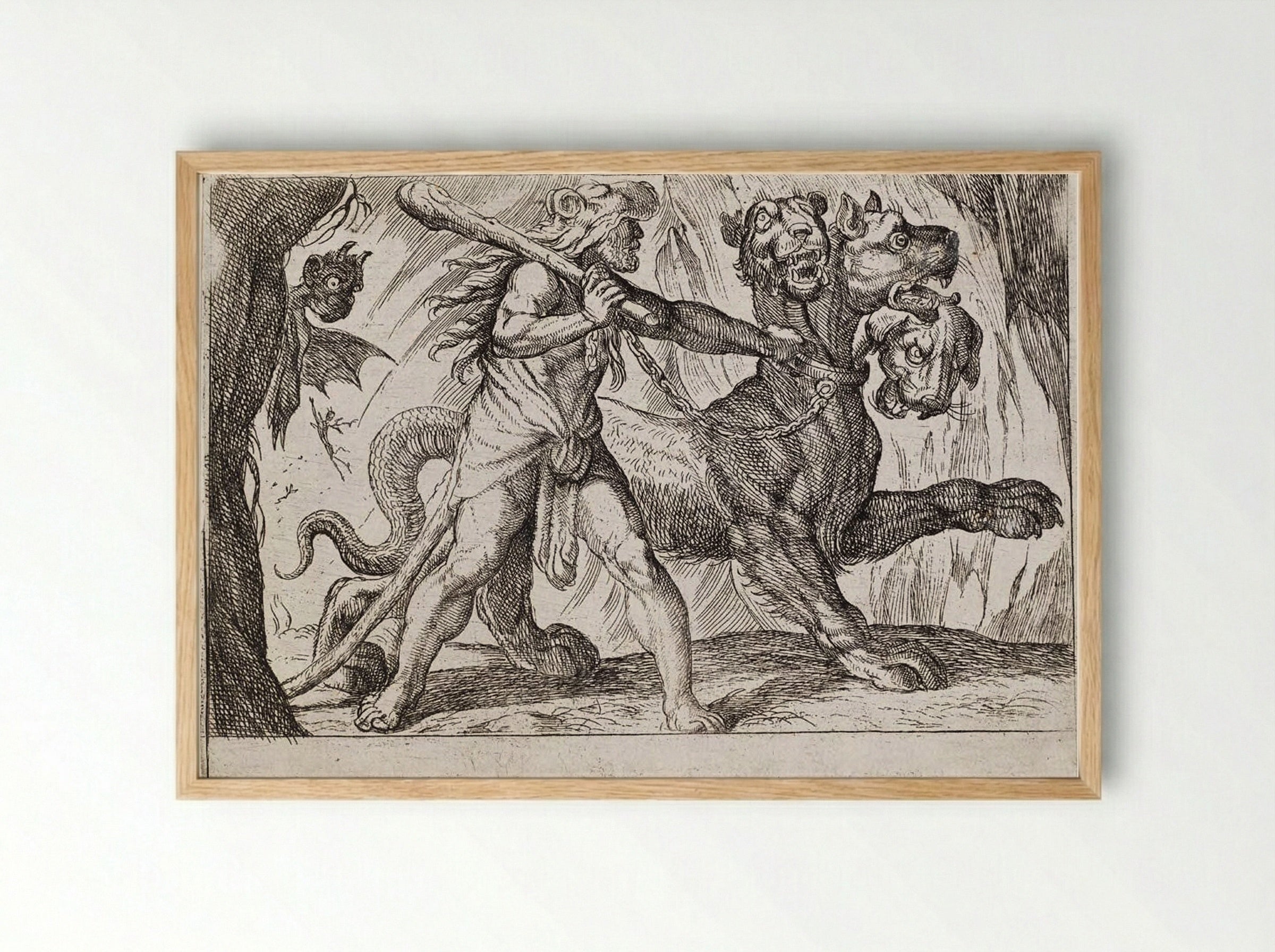 Hercules and Cerberus - Antonio Tempesta - Framed Print Wood