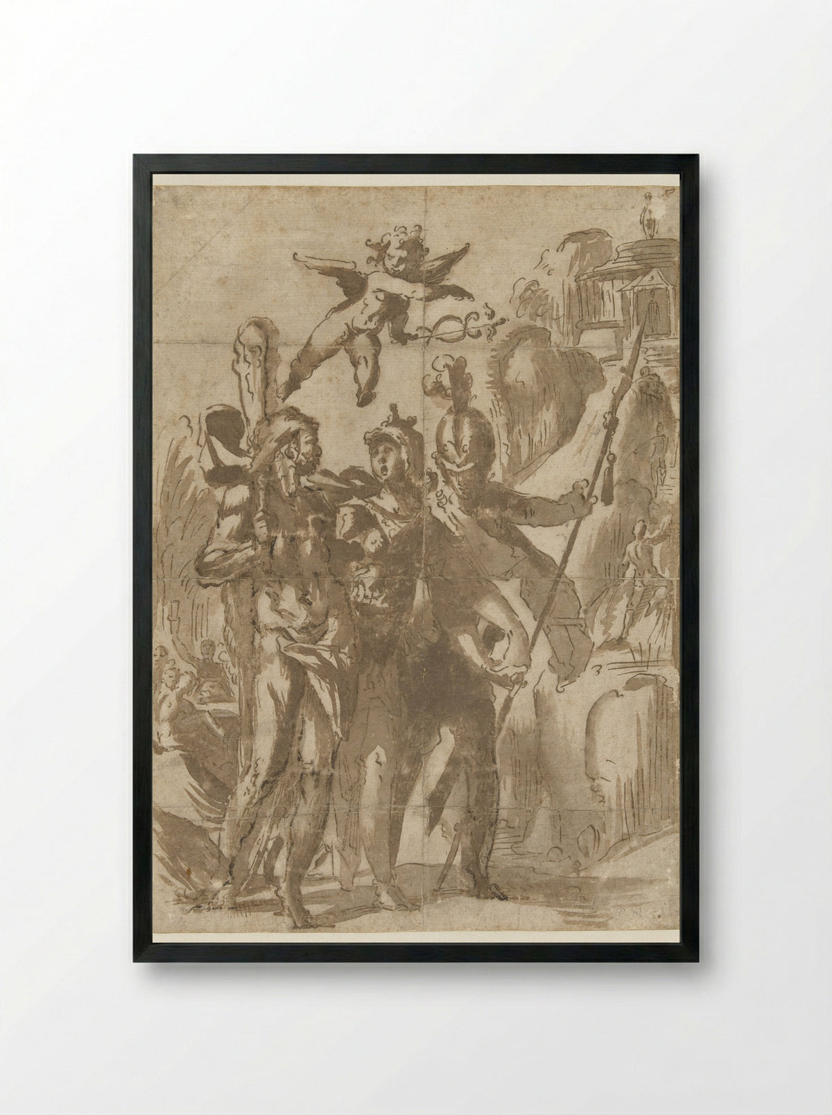Hercules and Scipio Led by Minerva to the Path of Virtue - Bartholomeus Spranger - Framed Print Black