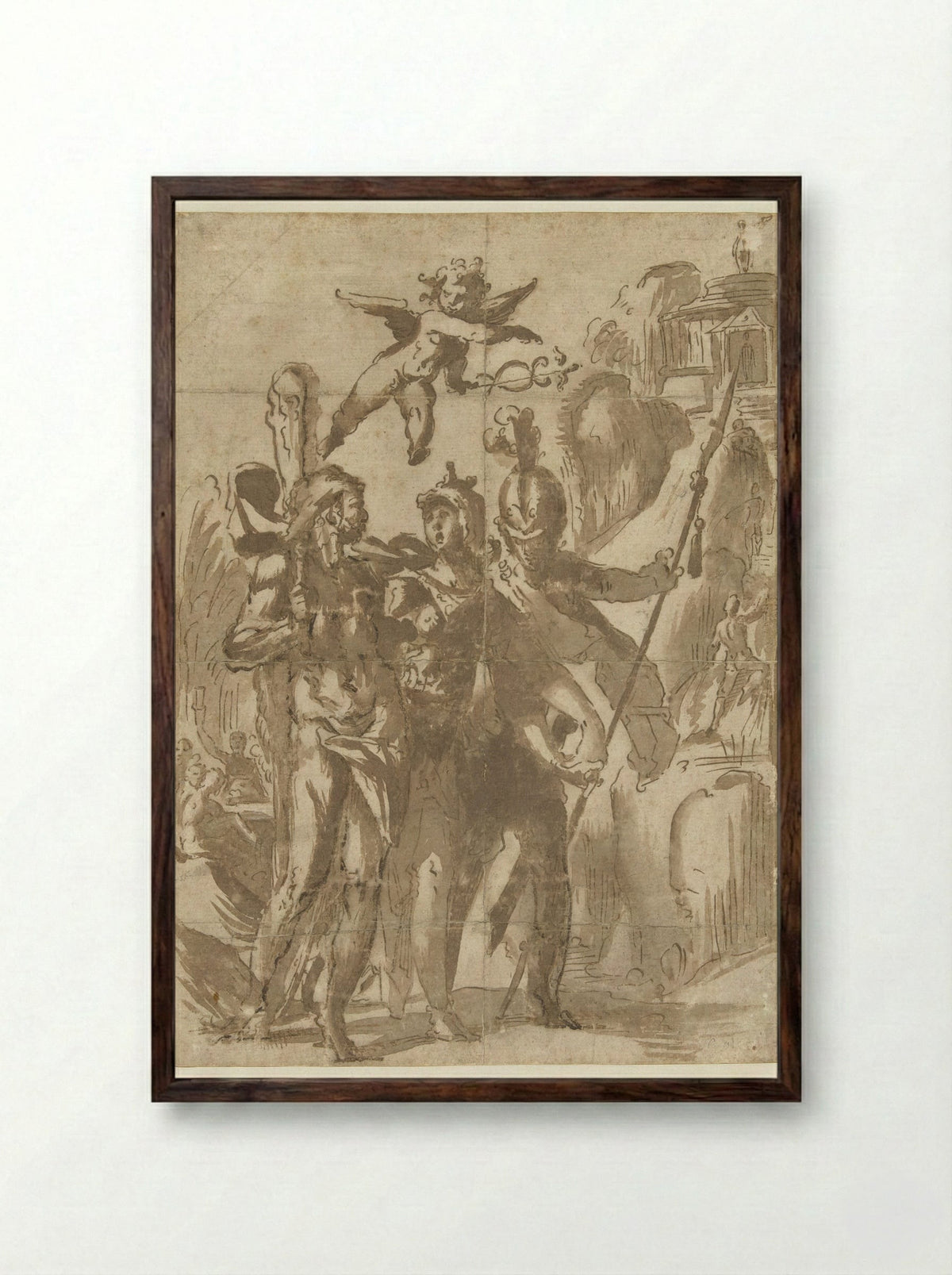 Hercules and Scipio Led by Minerva to the Path of Virtue - Bartholomeus Spranger - Framed Print Dark Wood