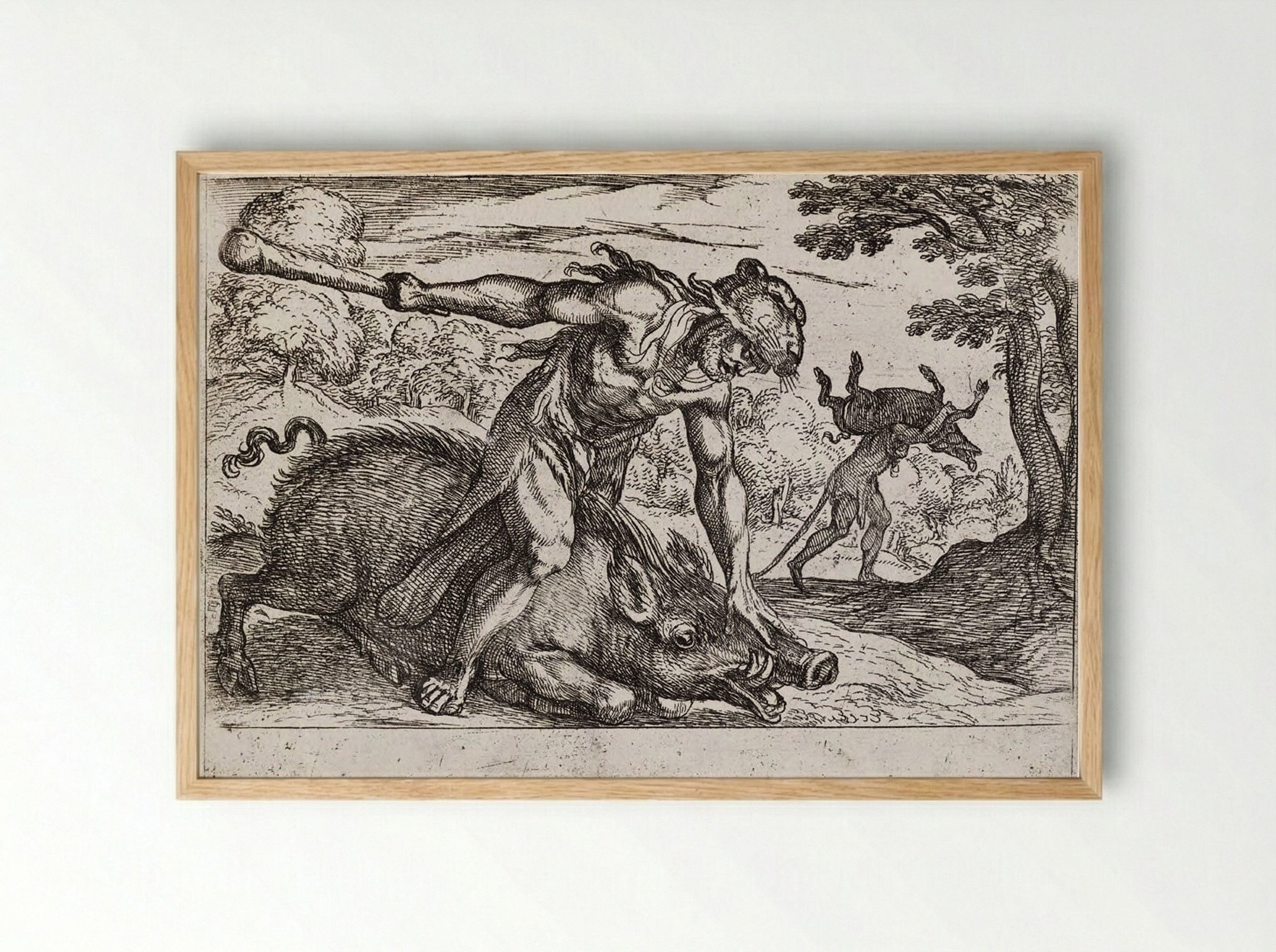 Hercules and the Boar of Erymanthus - Antonio Tempesta - Framed Print Wood