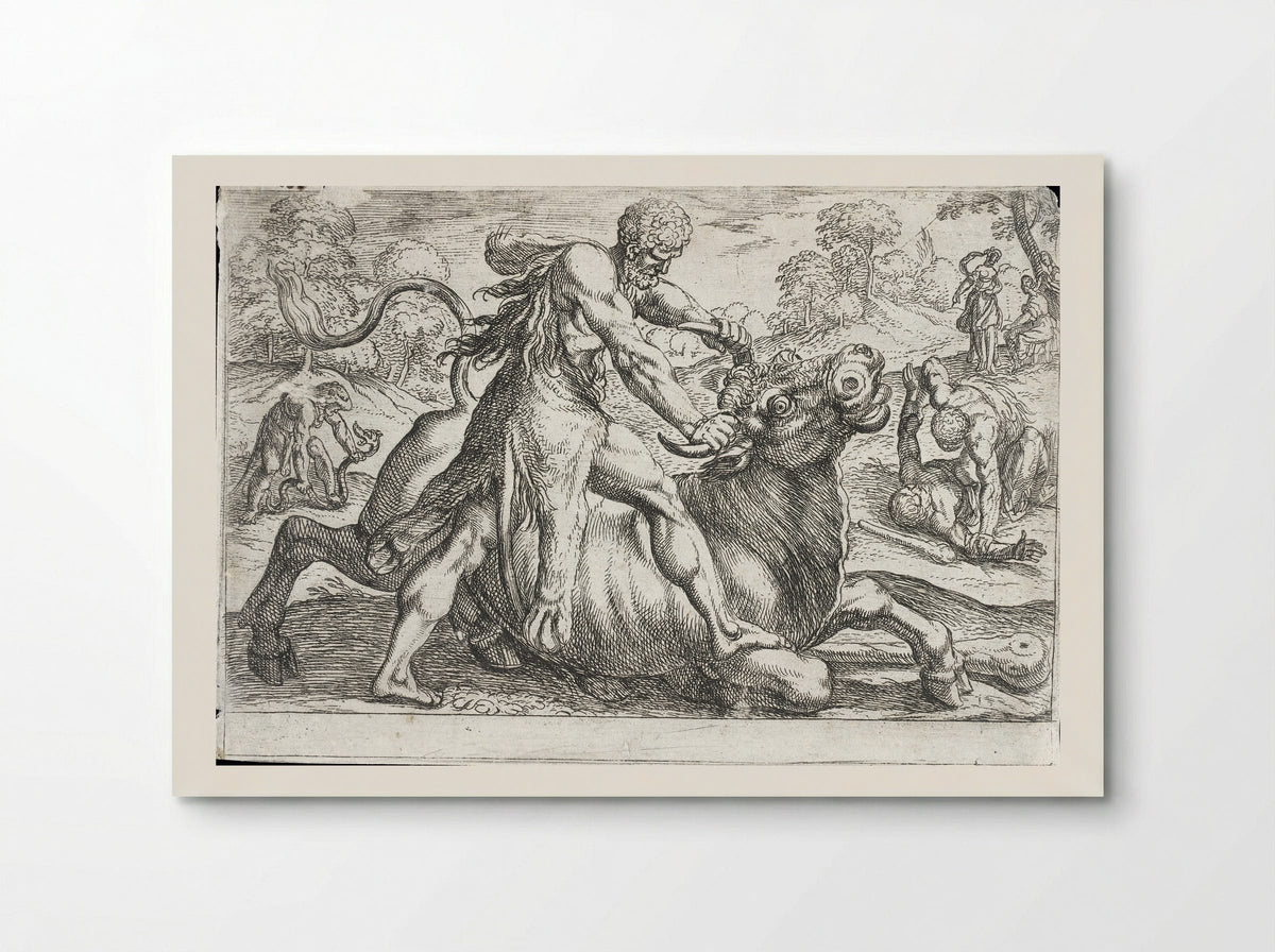 Hercules and the Bull of Poseidon - Antonio Tempesta - Poster