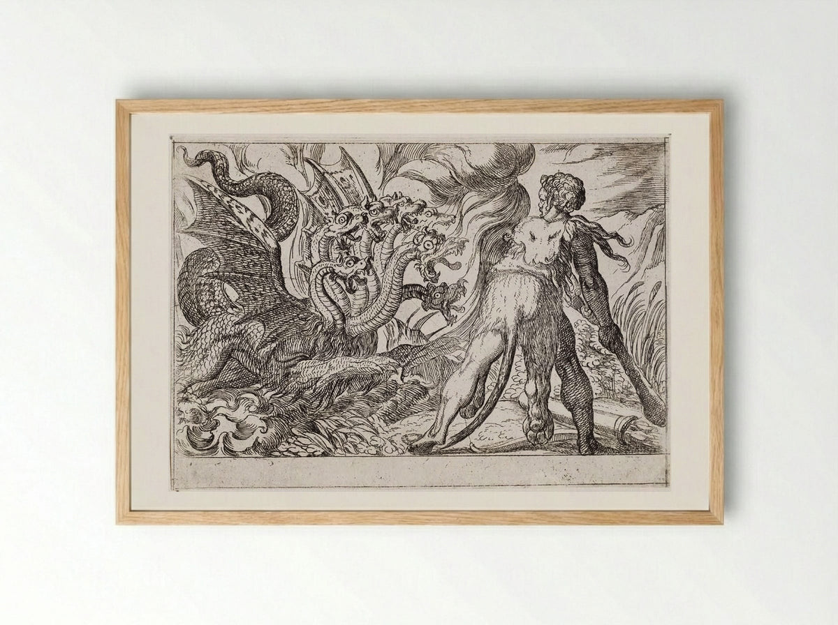 Hercules and the Hydra of Lerna - Antonio Tempesta - Framed Print Wood