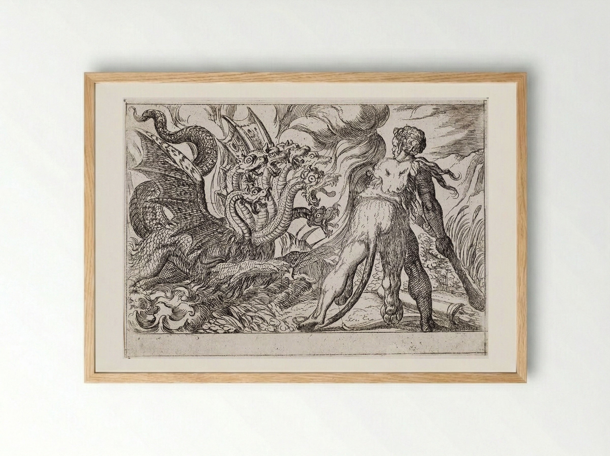 Hercules and the Hydra of Lerna - Antonio Tempesta - Framed Print Wood