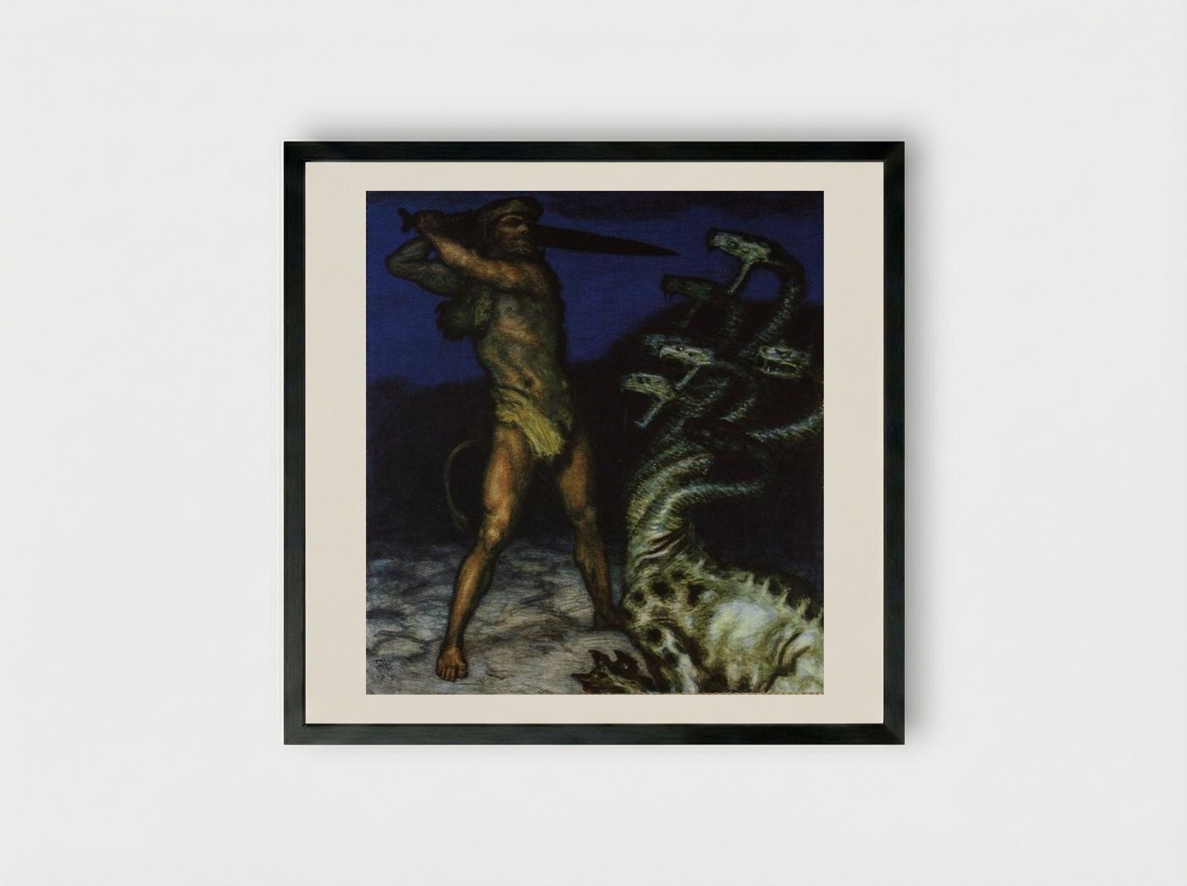 Hercules and the Hydra - Franz von Stuck - Framed Print Black