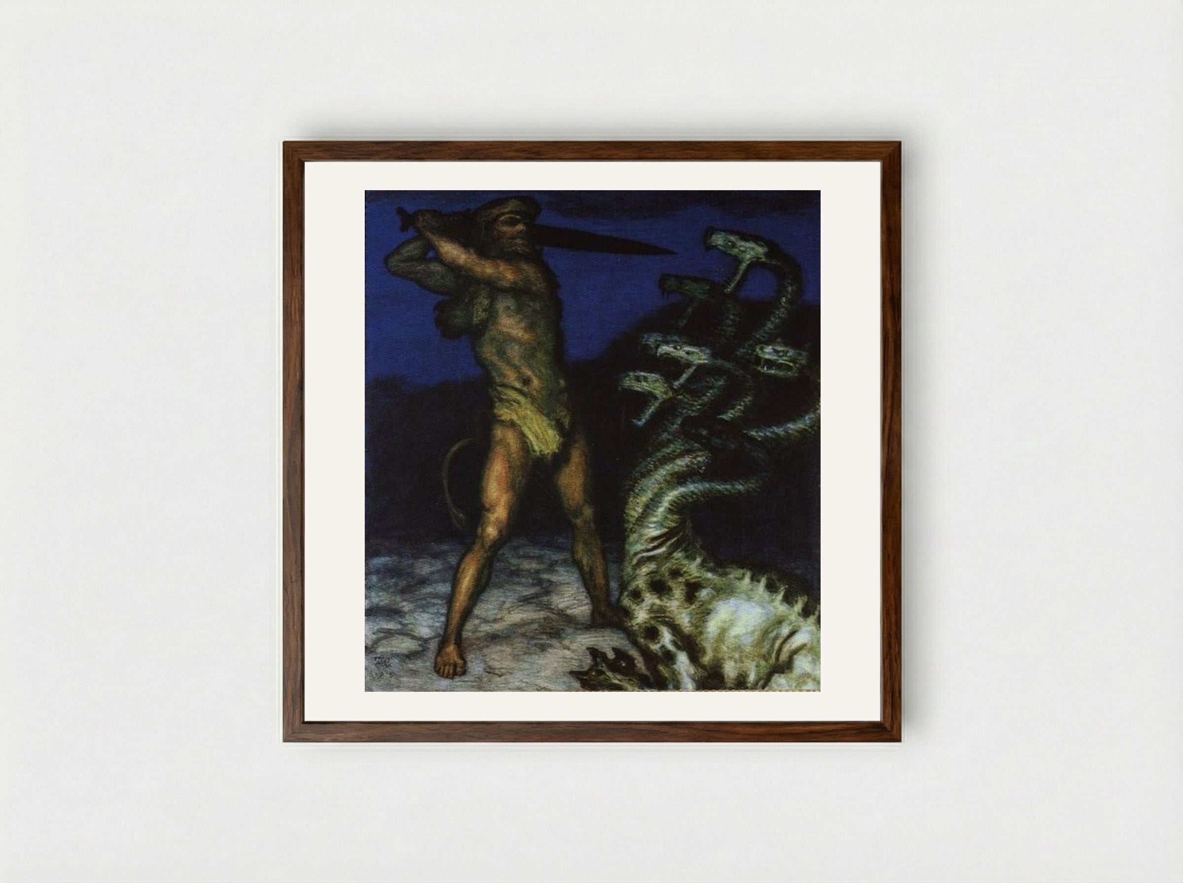 Hercules and the Hydra - Franz von Stuck - Framed Print Dark Wood