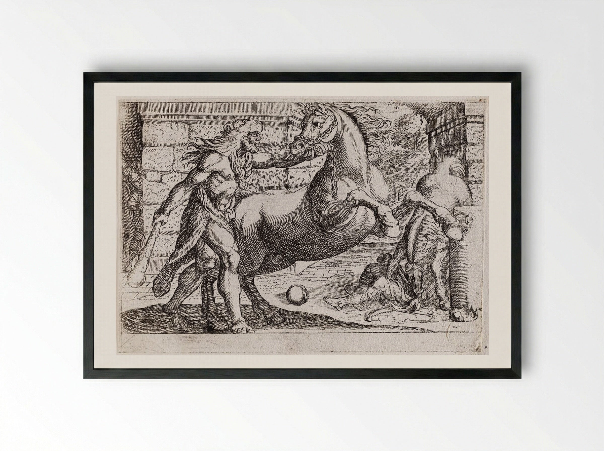 Hercules and the Mares of Diomedes - Antonio Tempesta - Framed Print Black