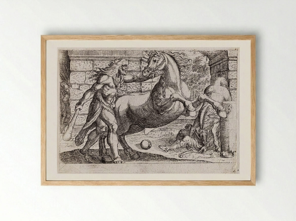 Hercules and the Mares of Diomedes - Antonio Tempesta - Framed Print Wood
