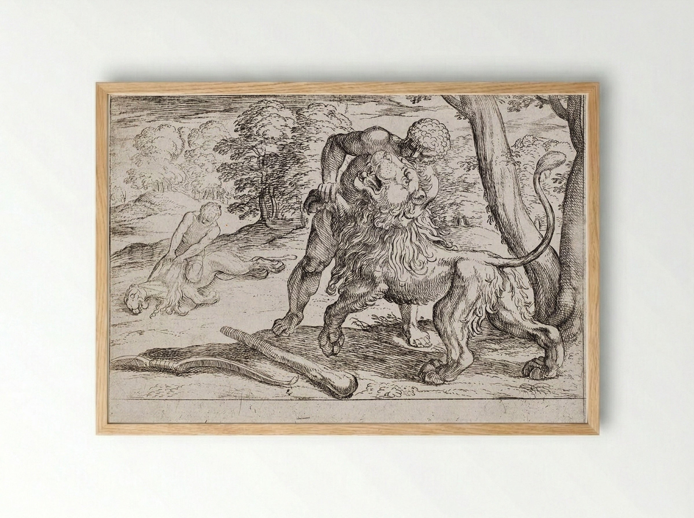 Hercules and the Nemean Lion - Antonio Tempesta - Framed Print Wood