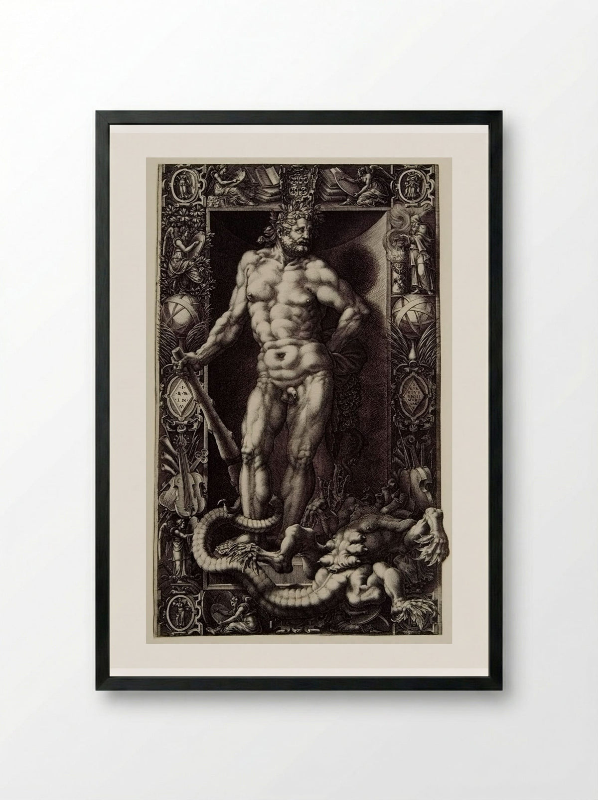 Hercules and the Slain Hydra - Giorgio Ghisi - Framed Print Black