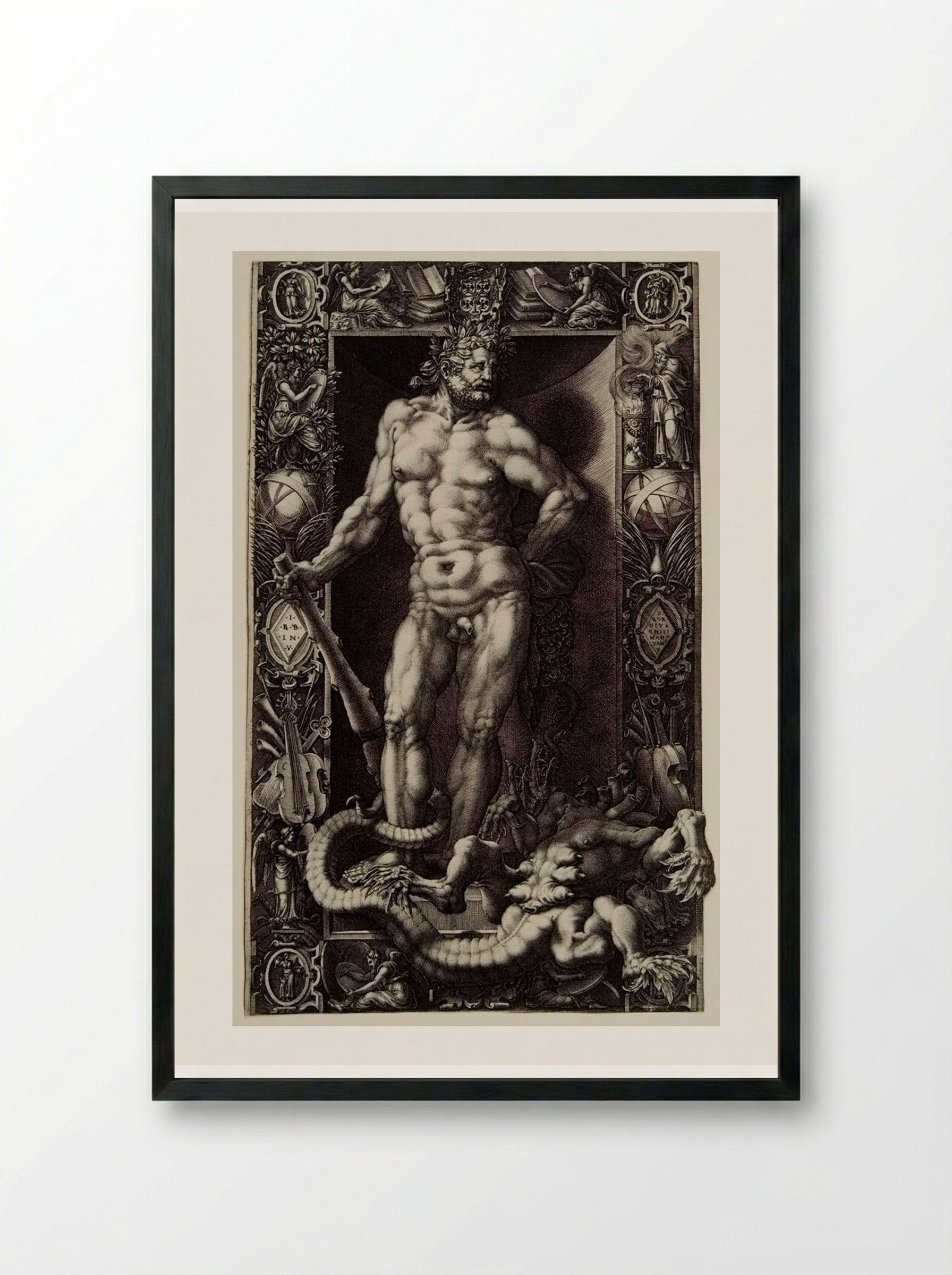 Hercules and the Slain Hydra - Giorgio Ghisi - Framed Print Black